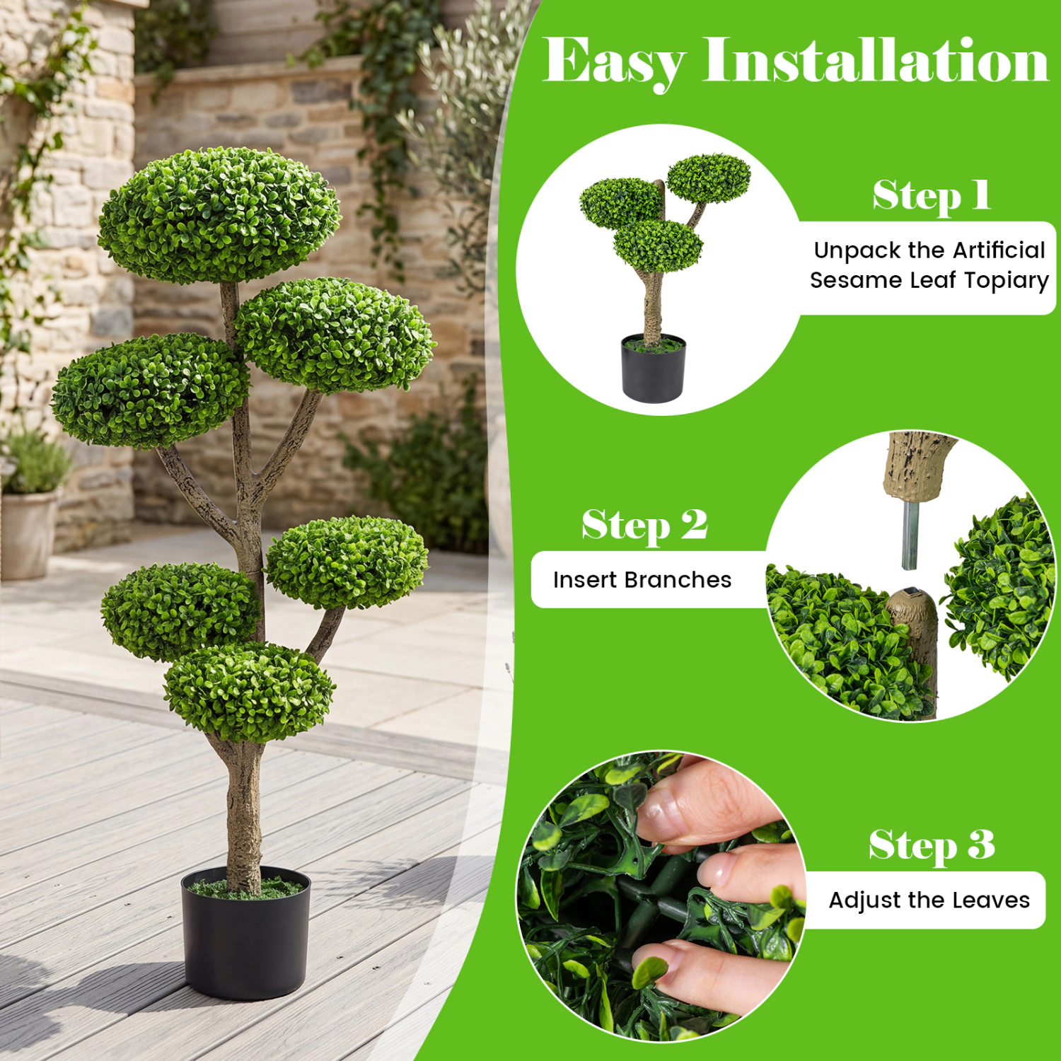 Slickblue Artificial 3 Ball Topiary Tree 45 Inch Potted Faux Plant for Home Office Patio Decor