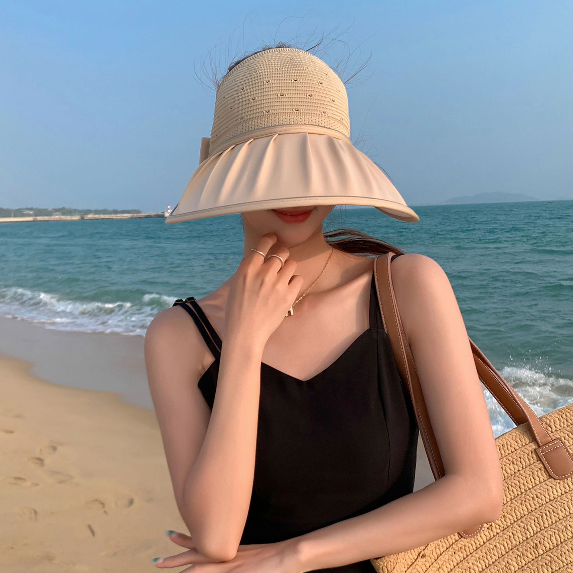 Anna-Kaci Women's Extra Wide Brim Sun Visor Hat Adjustable UV Protection Bow Detail Breathable Summer Beach Hat