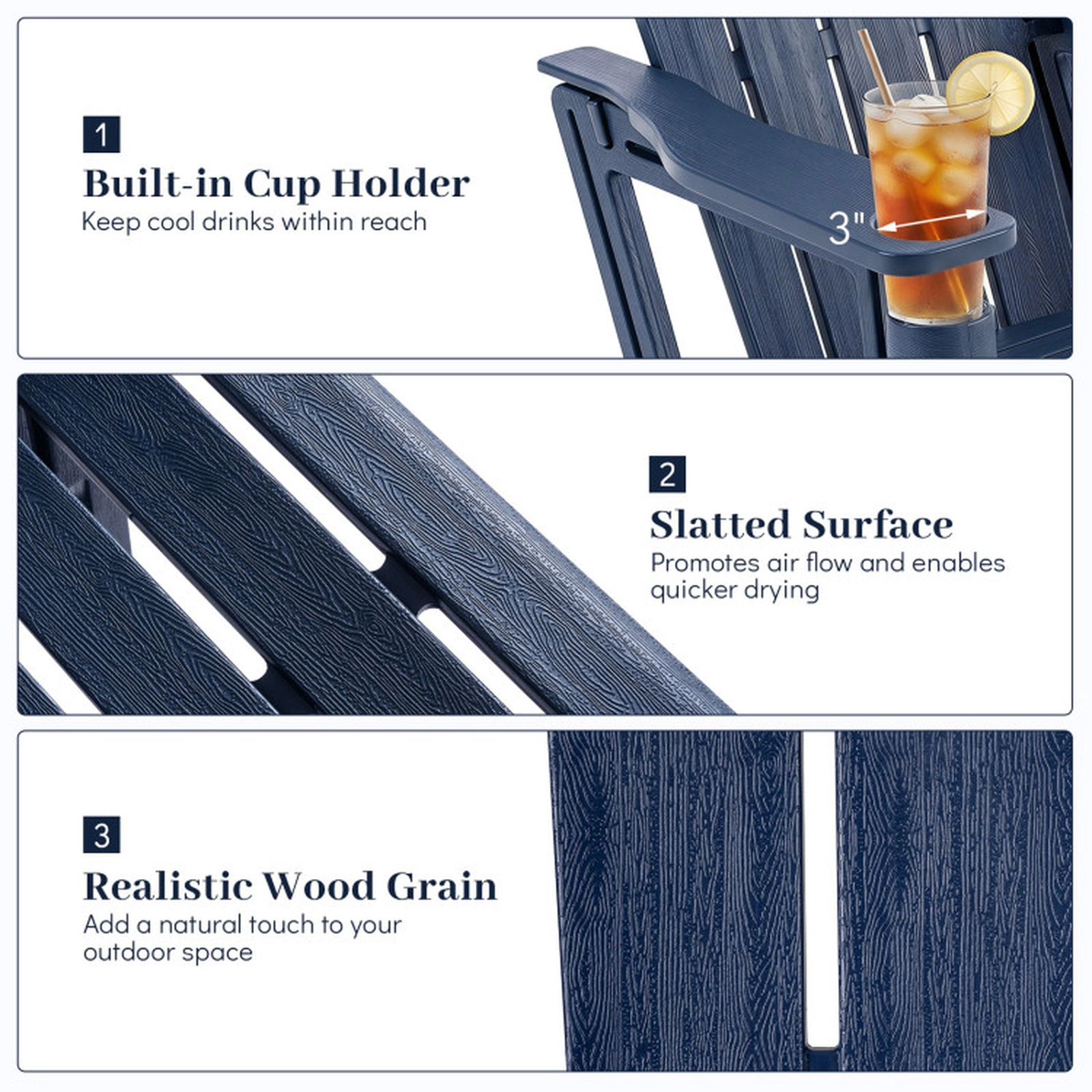 SUGIFT Adirondack Chair with Realistic Wood Grain 550-lb Capacity Blue