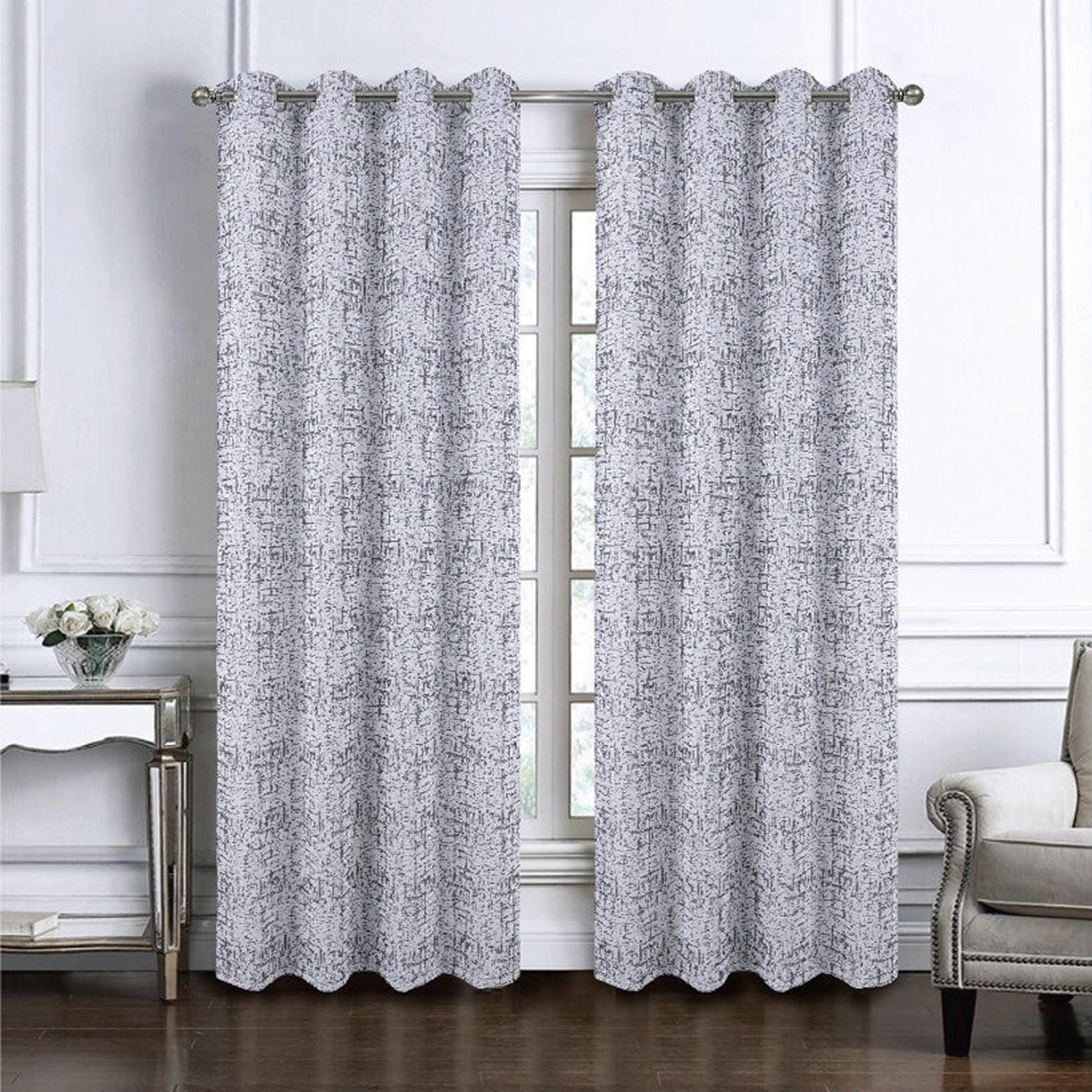 RT Designers Collection 100% Polyester 140 GSM Luca Jacquard Grommet Curtain Panel 54" x 84" Charcoal