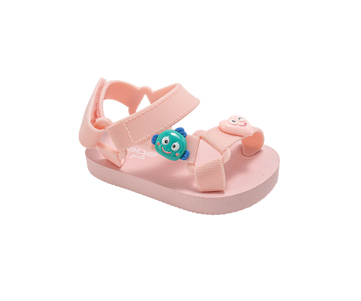 bebe Toddler Girl's Sport Sandals with Charm Details Adjustable Hook and Loop Closure