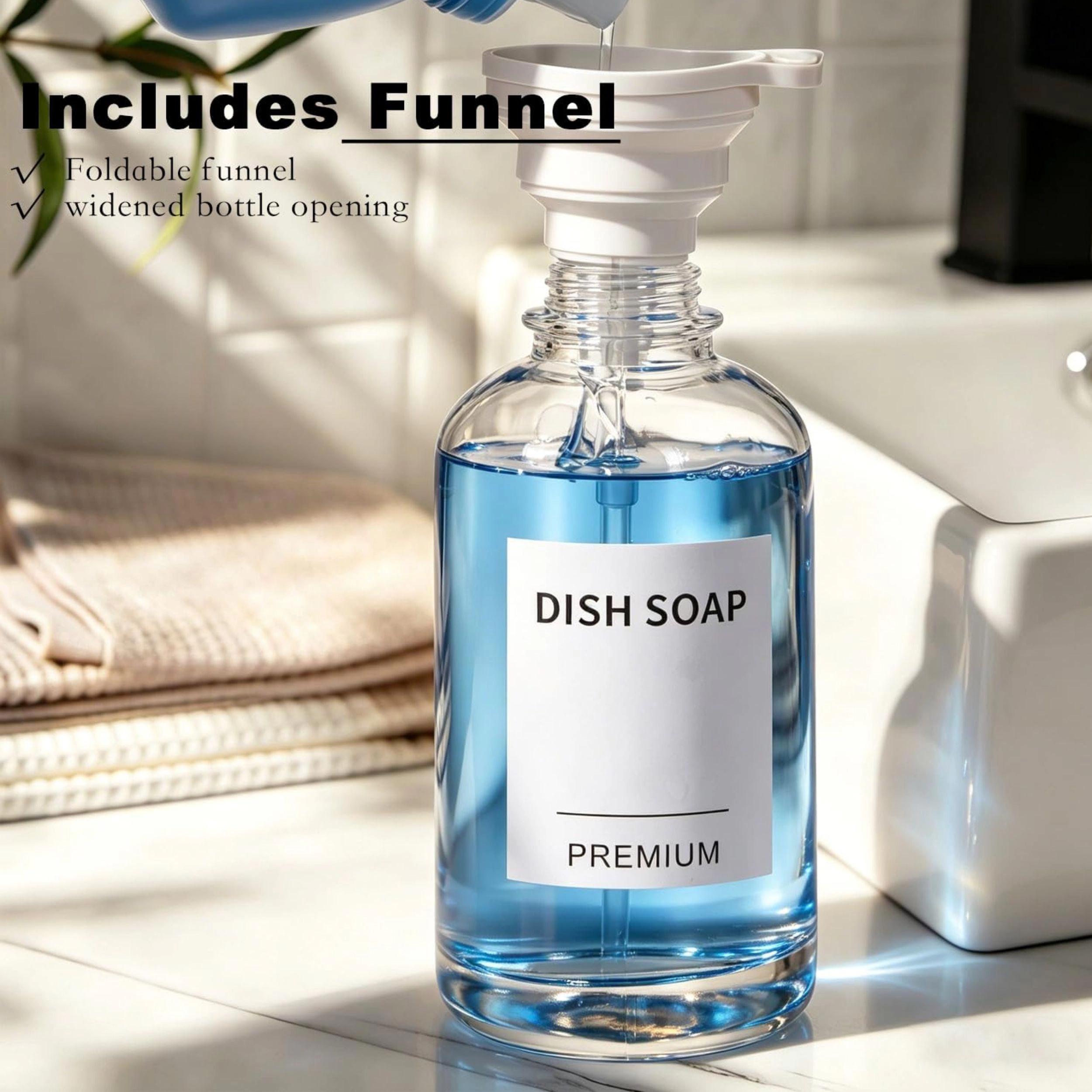 Stock Preferred Pack of 2 18Oz Clear Glass Soap Dispensers with Pumps Tray and Labels