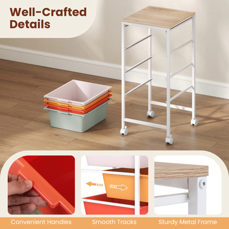 Hivvago 4-Drawer Rolling Storage Cart Mobile Utility Organizer with Wooden Tabletop and Lockable Wheels