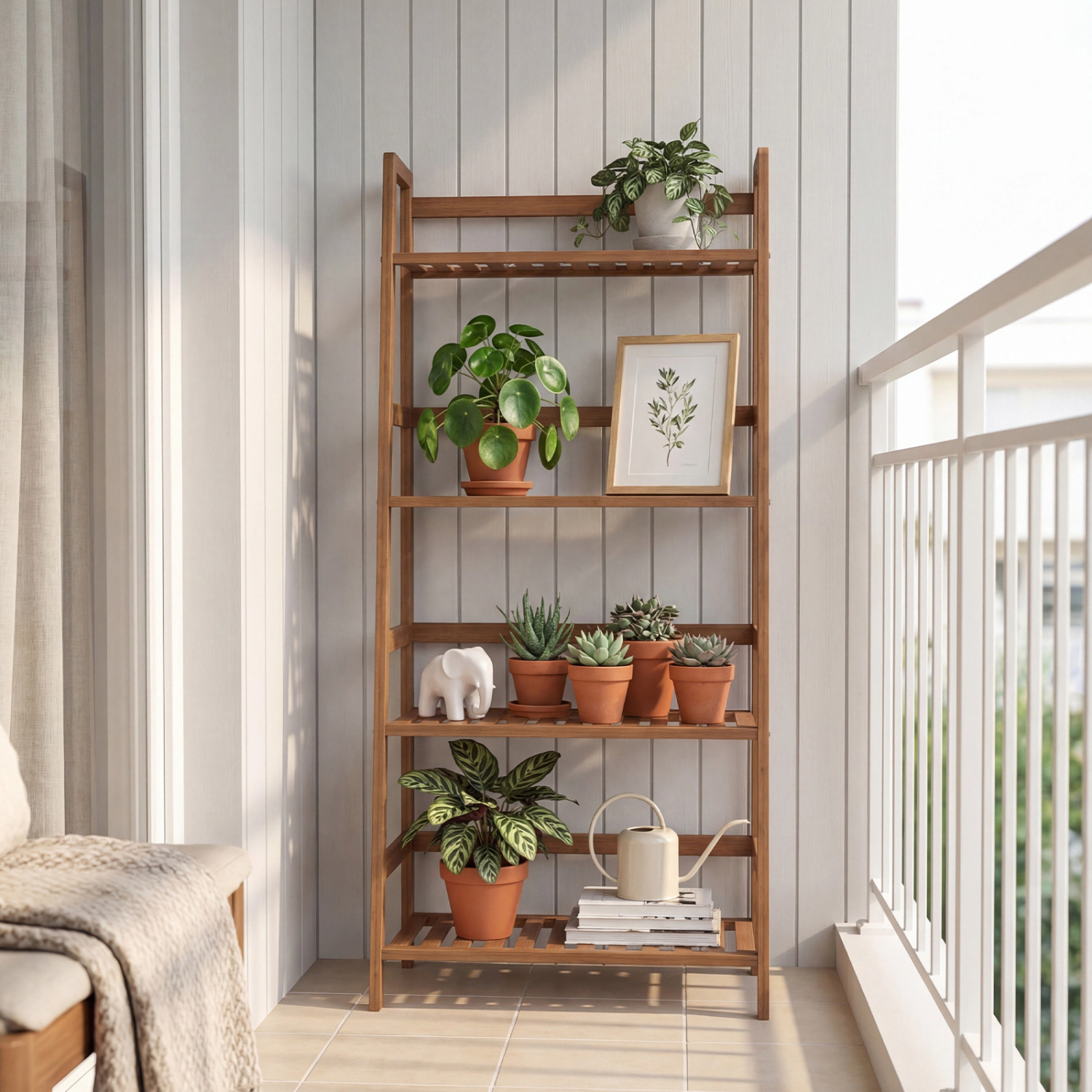 Slickblue 4 Tier Wicker Plant Shelf Freestanding Flower Pot Display Rack