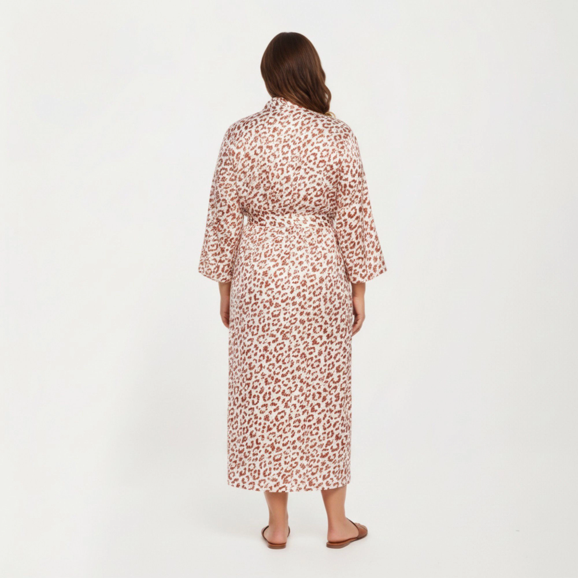 Anna-Kaci Women's Satin Leopard Print Robe with Waist Tie Soft Silky Fabric Wide Sleeves and Flowing Longline Silhouette