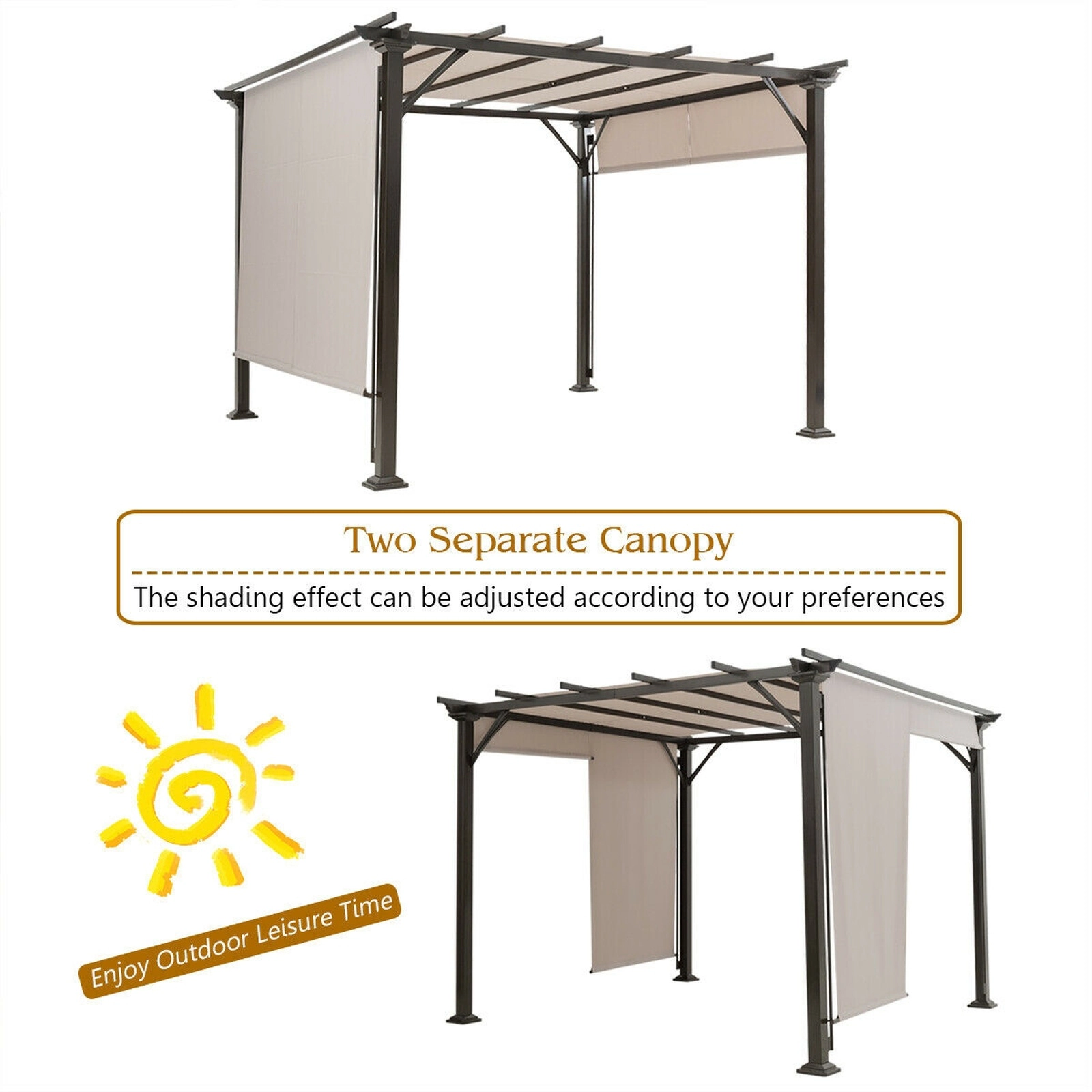 SUGIFT 10-ft x 10-ft Beige Metal Frame Patio Gazebo with Retractable Waterproof Canopy and 8 Anchors