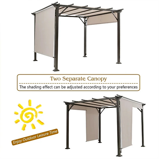 SUGIFT 10-ft x 10-ft Beige Metal Frame Patio Gazebo with Retractable Waterproof Canopy and 8 Anchors