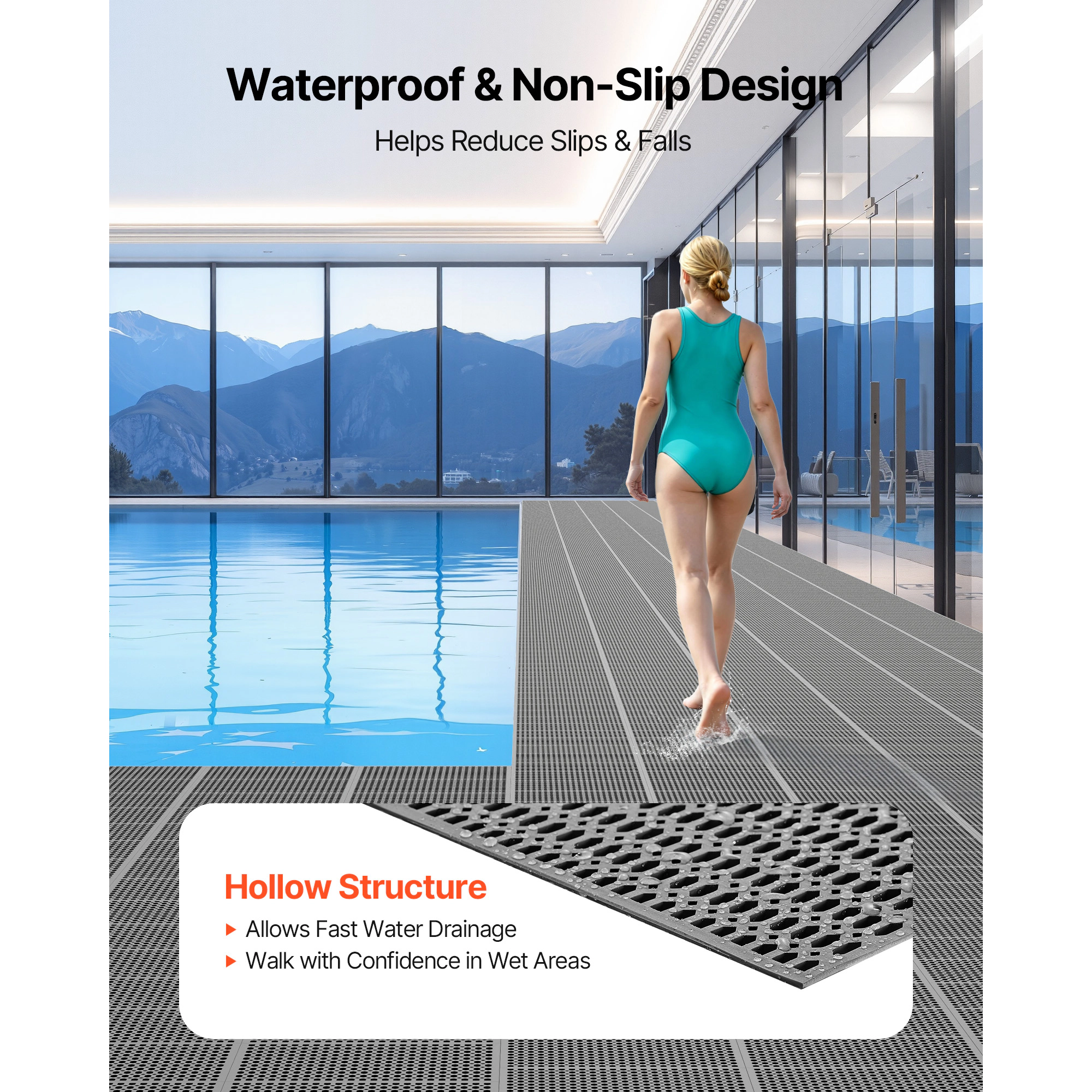 HONGGE Drainage Mat PVC Non Slip Commercial Floor Mat Wet Area Water Drain Splash Matting Hollow Doormat Roll for