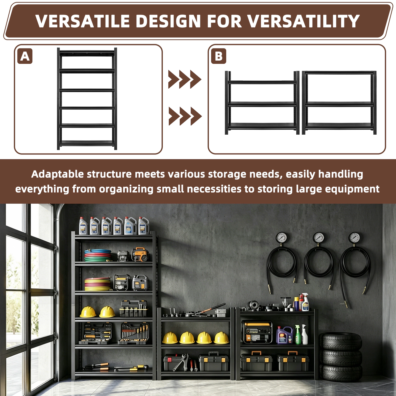 Flynama 6-Shelf Pantry Organizer Shelving, Heavy Duty Steel, Adjustable, Black (48"W x 84"H x 18"D)