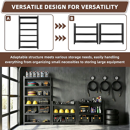 6-Shelf Pantry Organizer Shelving, Heavy Duty Steel, Adjustable, Black (48"W x 84"H x 18"D)