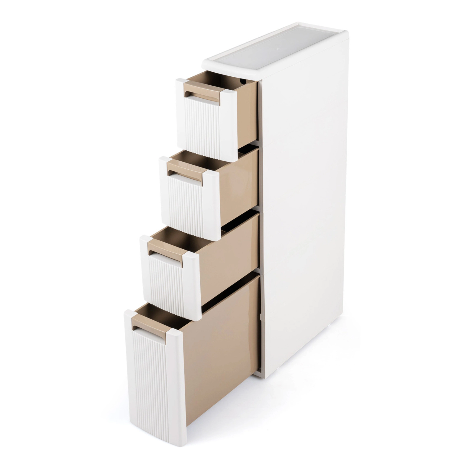 Glintex 4-Drawer Narrow Rolling Cart with Deep Bottom Drawer and Anti-Tip Kit, Beige