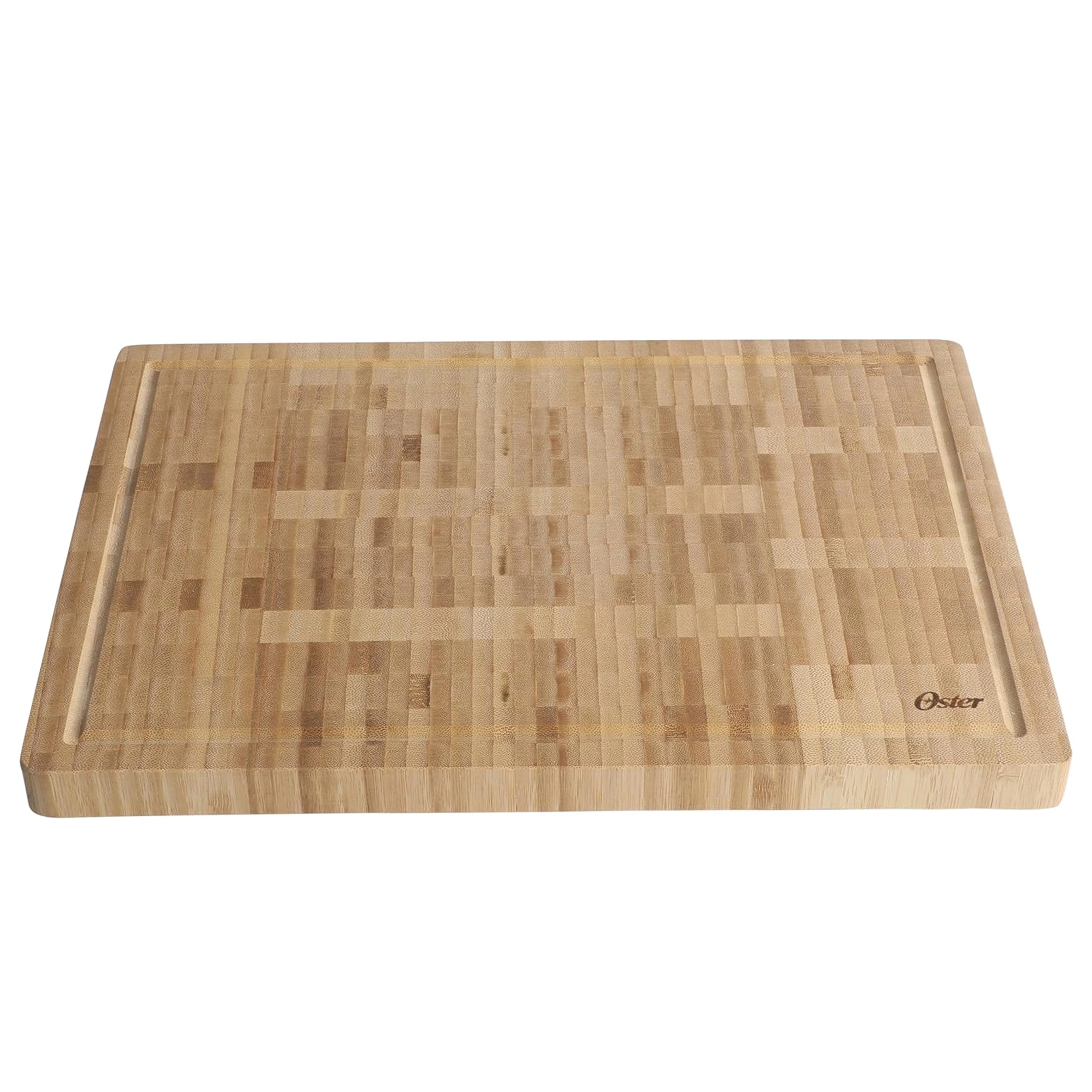 Oster Capeheart 16.5 x 11.8 Inch Rectangular End Grain Bamboo Cutting Board with Juice Grooves