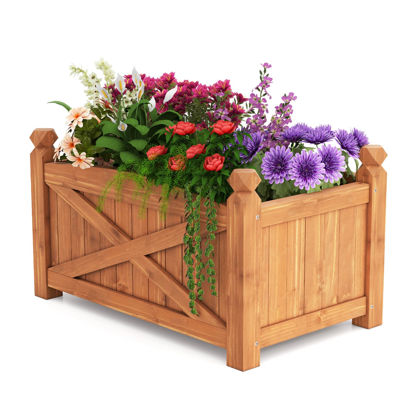 SUGIFT Brown Wooden Raised Garden Bed with X-Shaped Side Panels 25-in W 16-in D 15-in H 88-lb Box Capacity