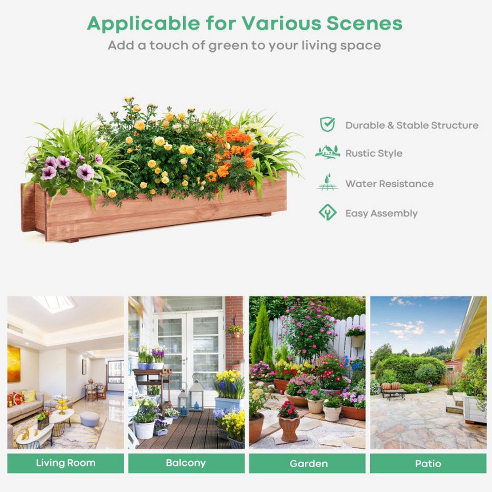 SUGIFT 36-in 22-lb Capacity Natural Fir Wood Window Box Planter with 2 Drainage Holes and No Assembly