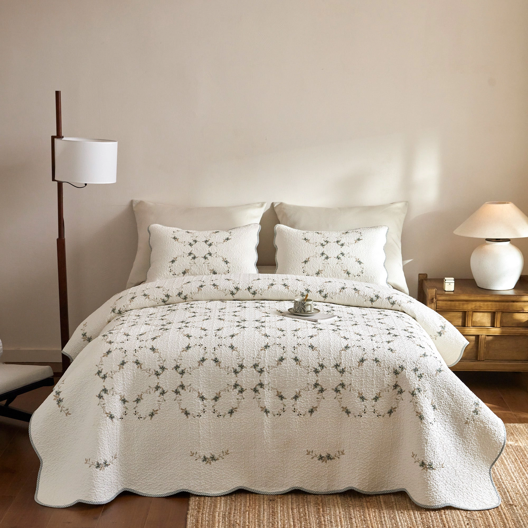 MarCielo 3 Piece 100% Cotton Quilt Set – European Cottage Bedspread Set