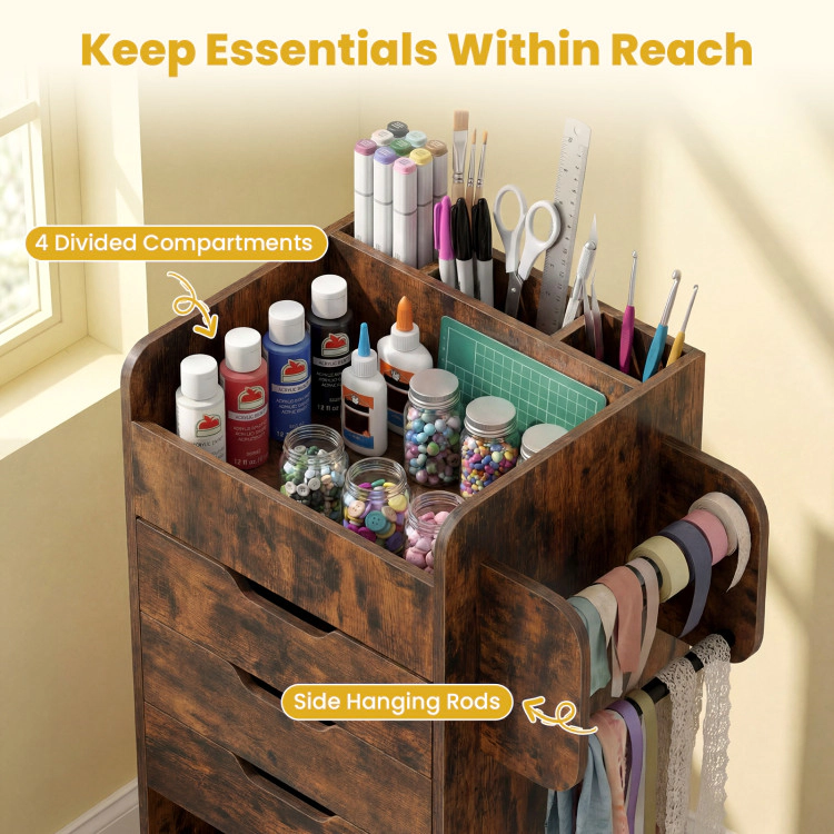 Hivvago Utility Trolley with Open Shelves and 3 Drawers