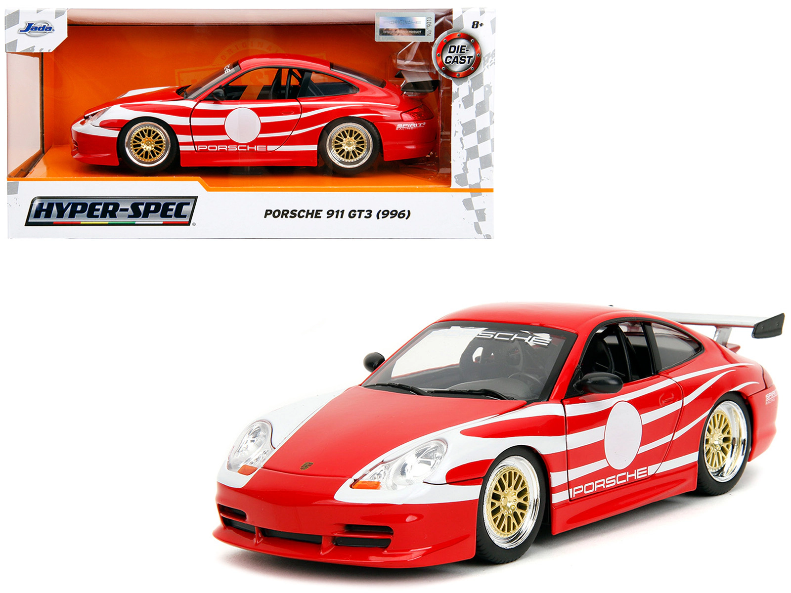 Jada Porsche 911 GT3 (996) Red with White Graphics "Hyper-Spec" Series 1/24 Diecast Model Car by Jada