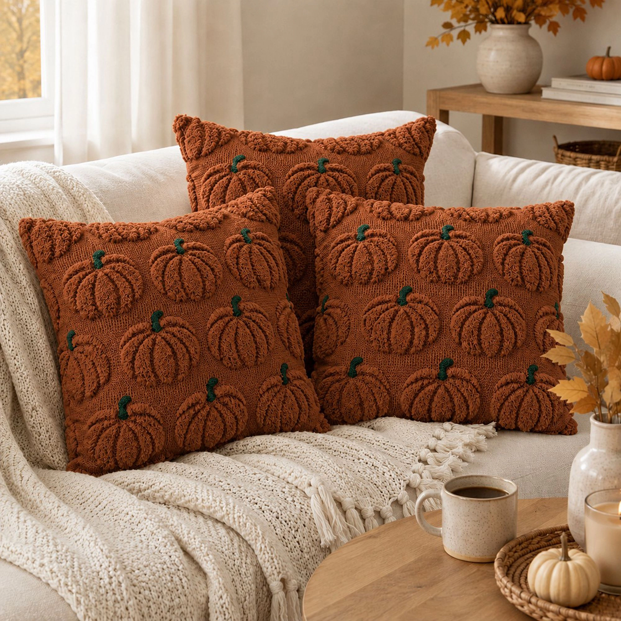 Alilang Fall Textured Tufted Pumpkin Decorative Throw Pillow Cover