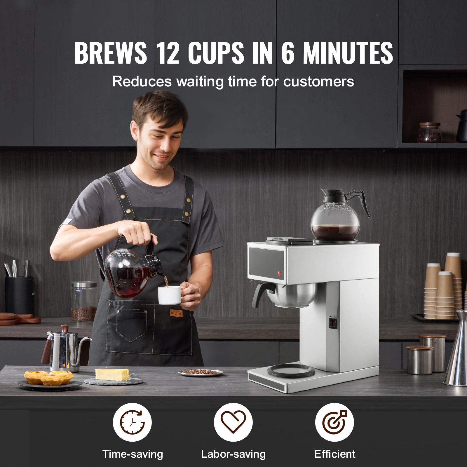 HONGGE Commercial Drip Coffee Maker, 12 Cups Coffee-Maker Machine with Glass Carafes and Decanter Warmer Plates