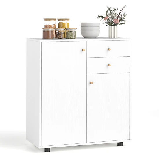 Glintex 34-Inch Coffee Bar Sideboard with 2 Drawers and 3 Removable Shelves, White