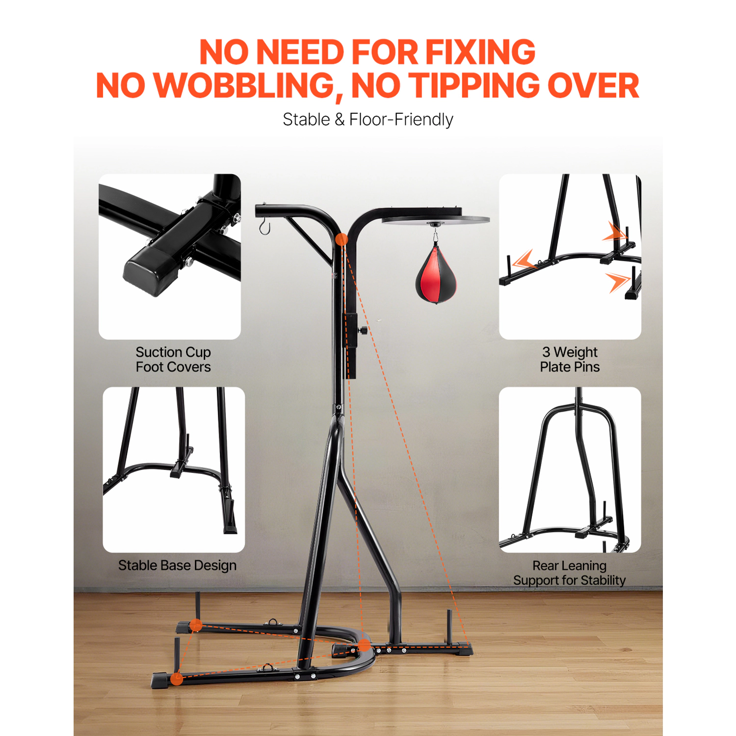 HONGGE Heavy Duty Steel Punching Bag Stand Freestanding Sandbag Rack Holds Up to 140 lbs for Home Gym