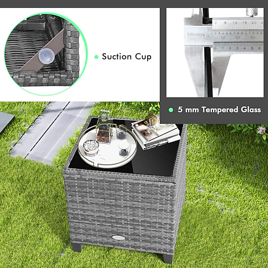 SUGIFT 3-Piece Gray Rattan Balcony Lounge Set with Cushioned Chairs and Glass Table