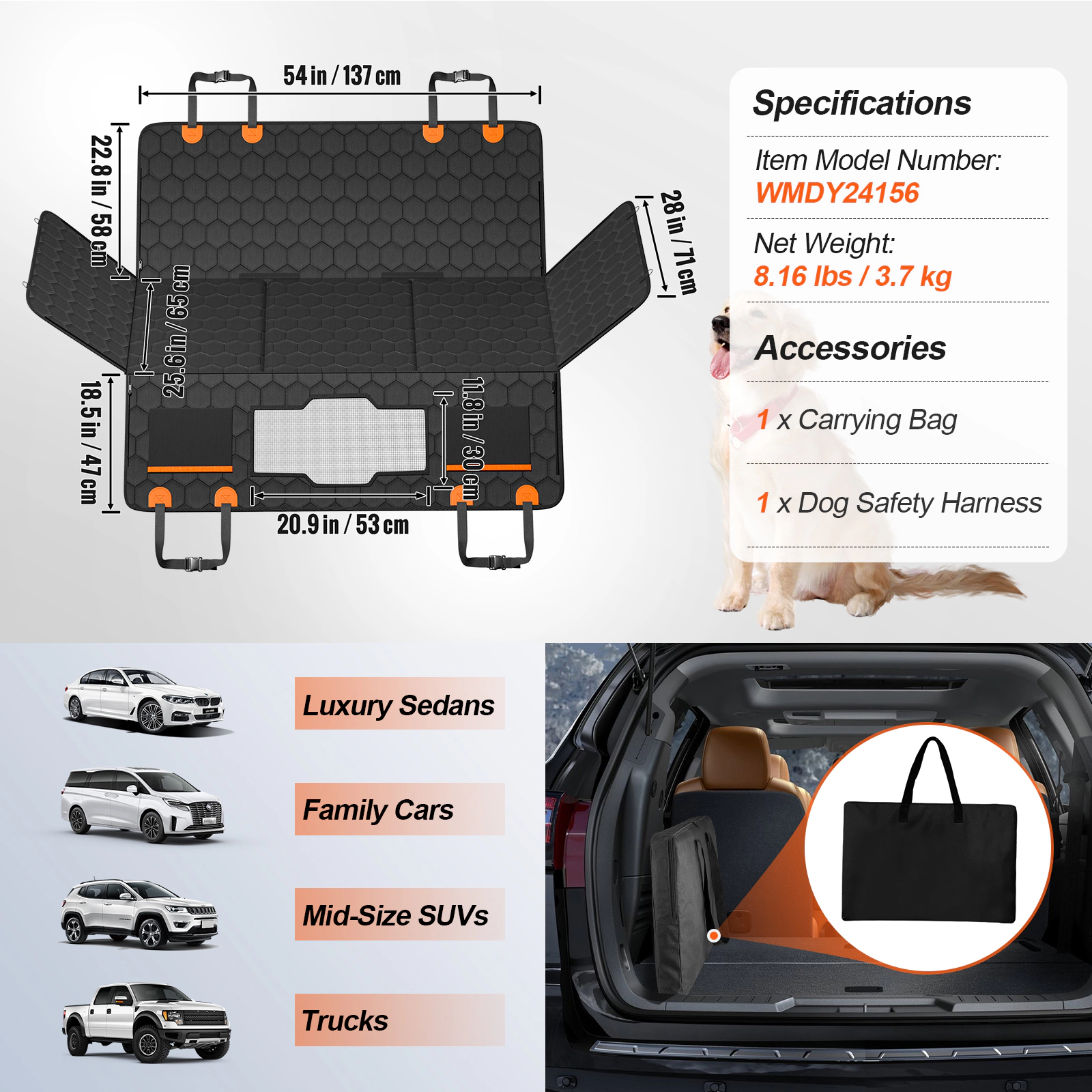 HONGGE Back Seat Extender, Dog Car Cover, Hammock for Bed