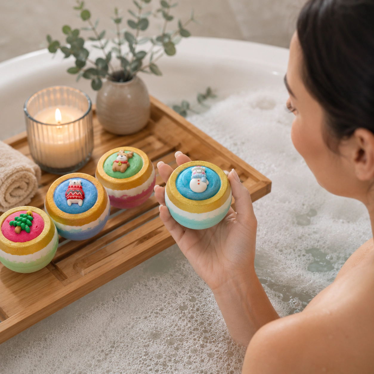 Pursonic Unisex Holiday Aromatherapy Self-Care Gift Bundle with Bath Bombs & Essential Oil Gift Set