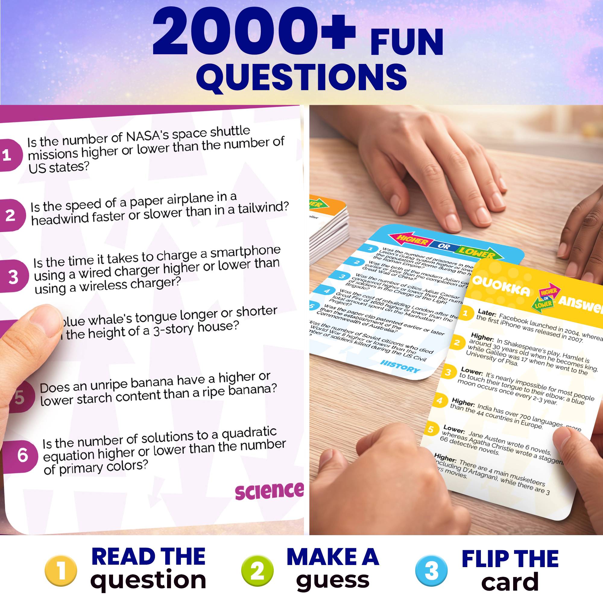 QUOKKA Higher or Lower Card Game for Kids and Families - Science & General Knowledge Guessing