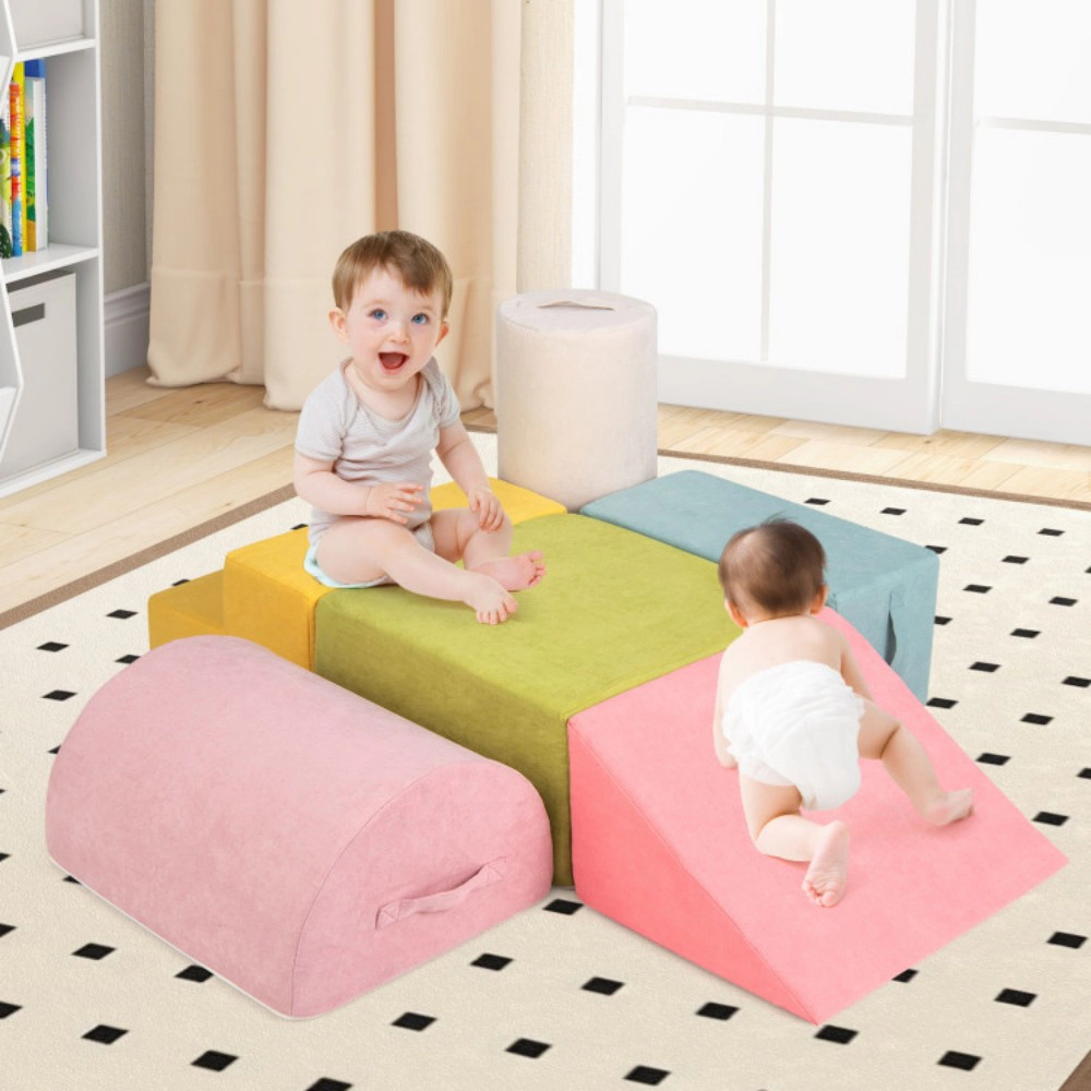 SUGIFT 6-Piece Baby Climbing Blocks with 30D High-Density Foam and Carrying Handles Ages 1-3 Macaron Multicolor