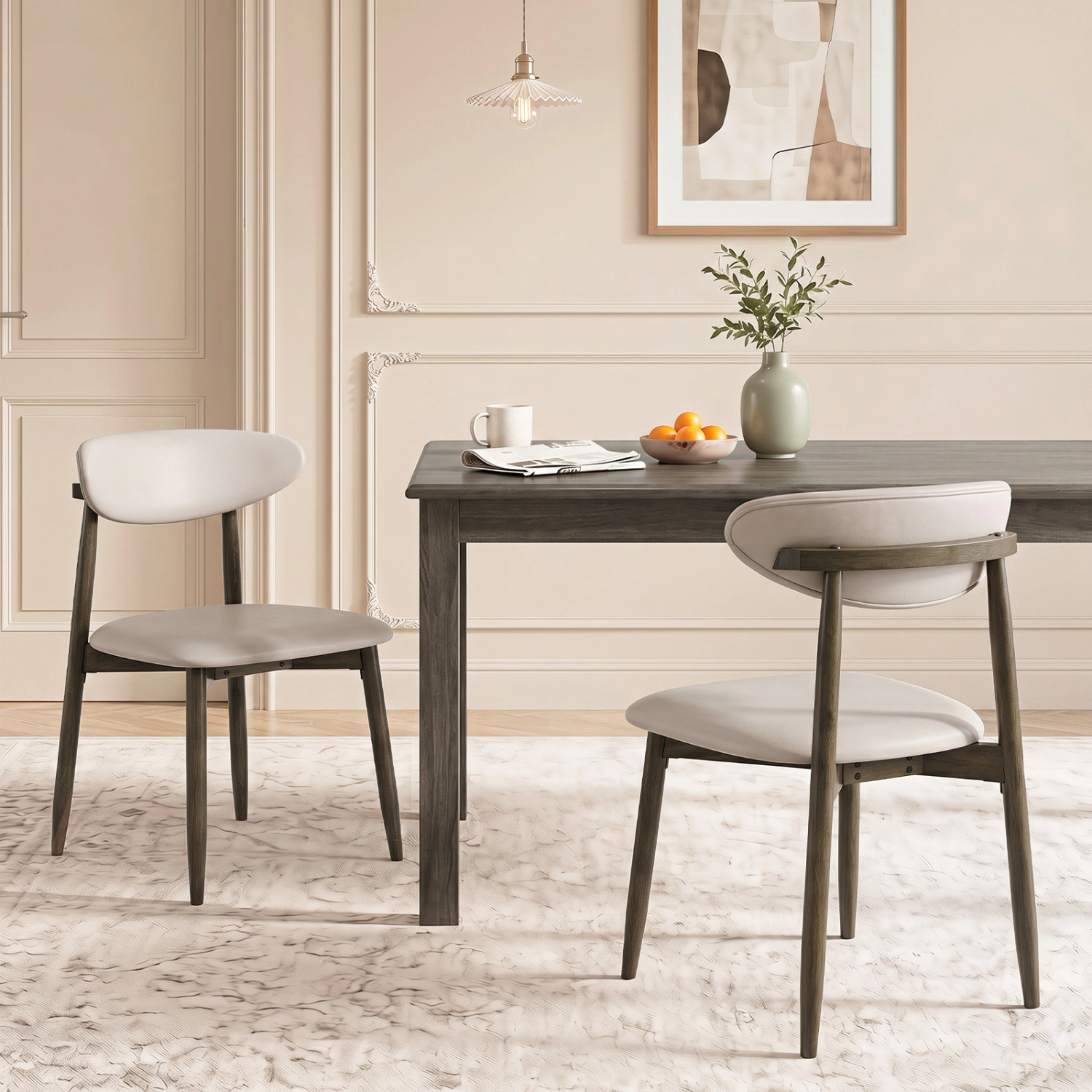 LJG Set of 2 Wooden Modern Upholstered Dining Chairs with Curved Backrest