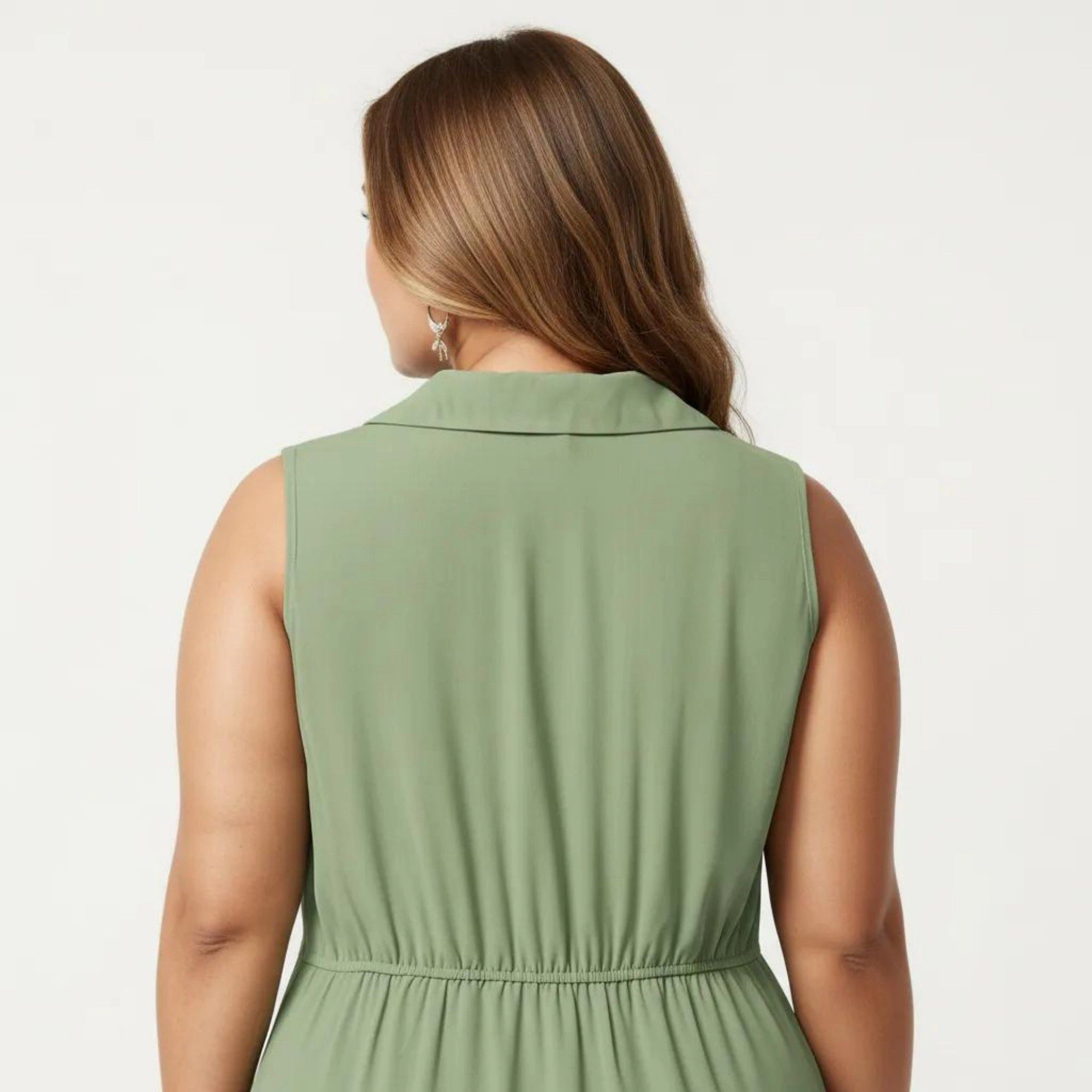Anna-Kaci Women's Plus Sleeveless Wrap Side Button Detail V Neck Structured Flowy Midi Dress