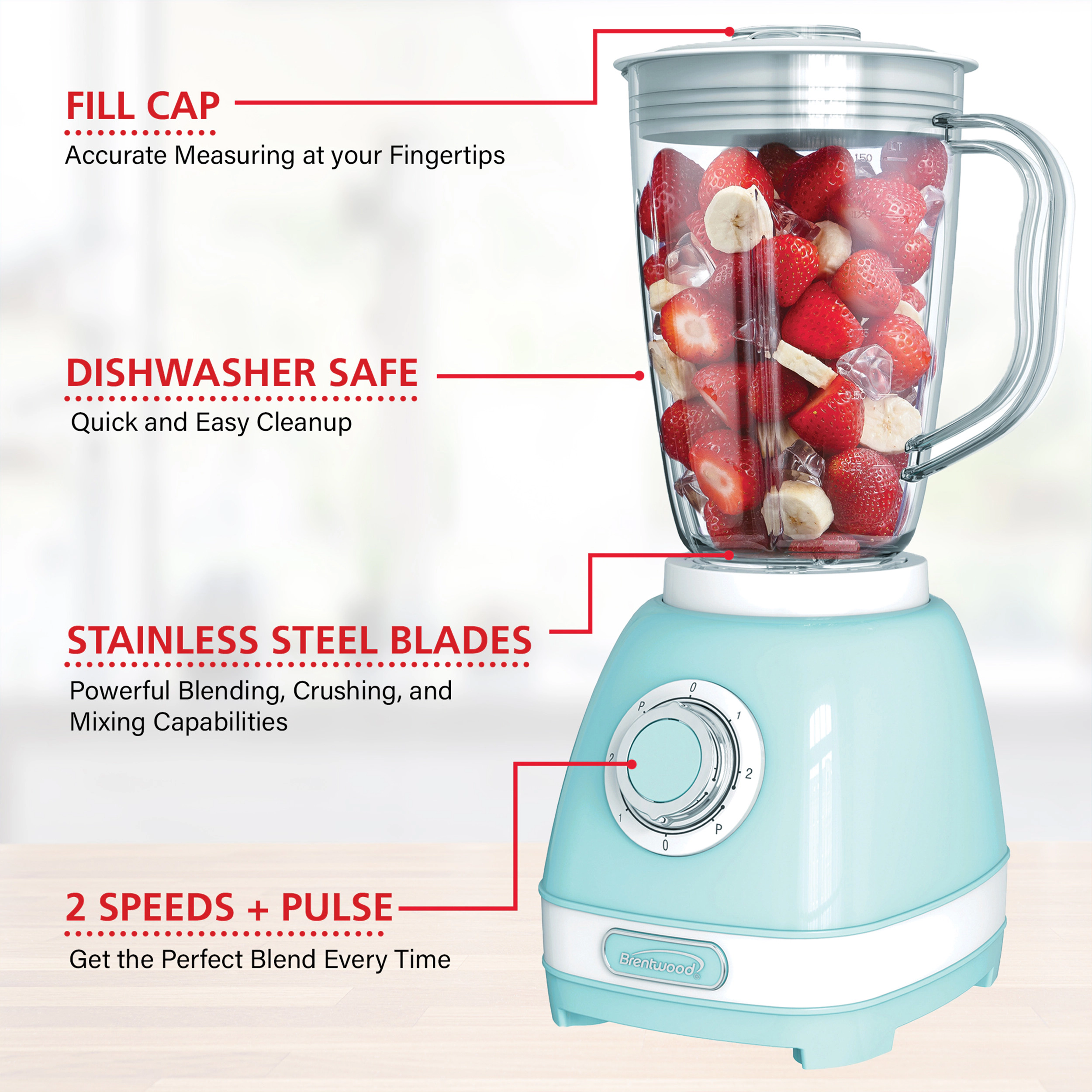 Brentwood JB-330BL 2 Speed Retro Blender in Blue with 50 Ounce Plastic Jar