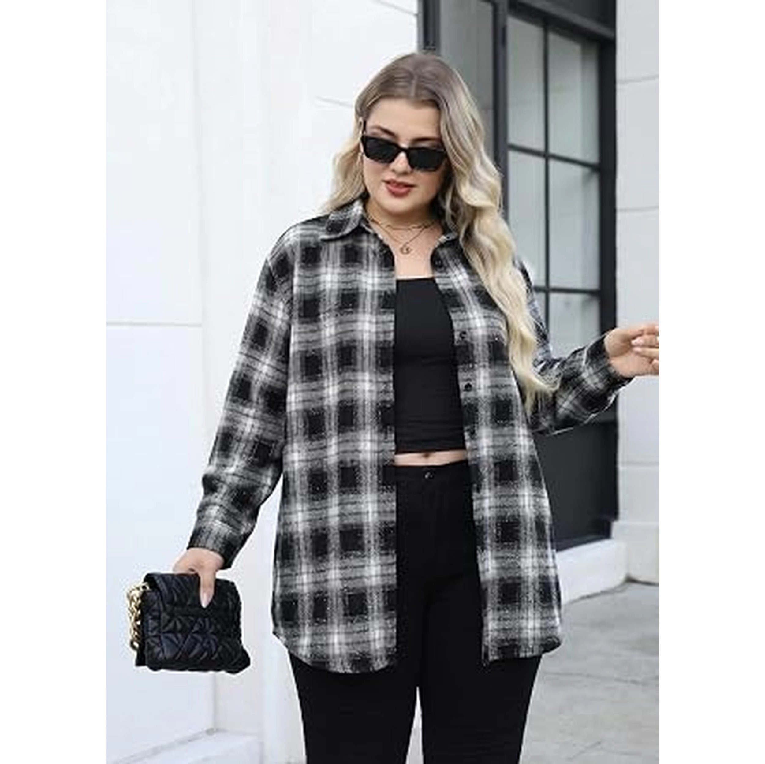 Zeagoo Women's Plaid Flannel Button Down Shirts Long Sleeve Collared Casual Shacket