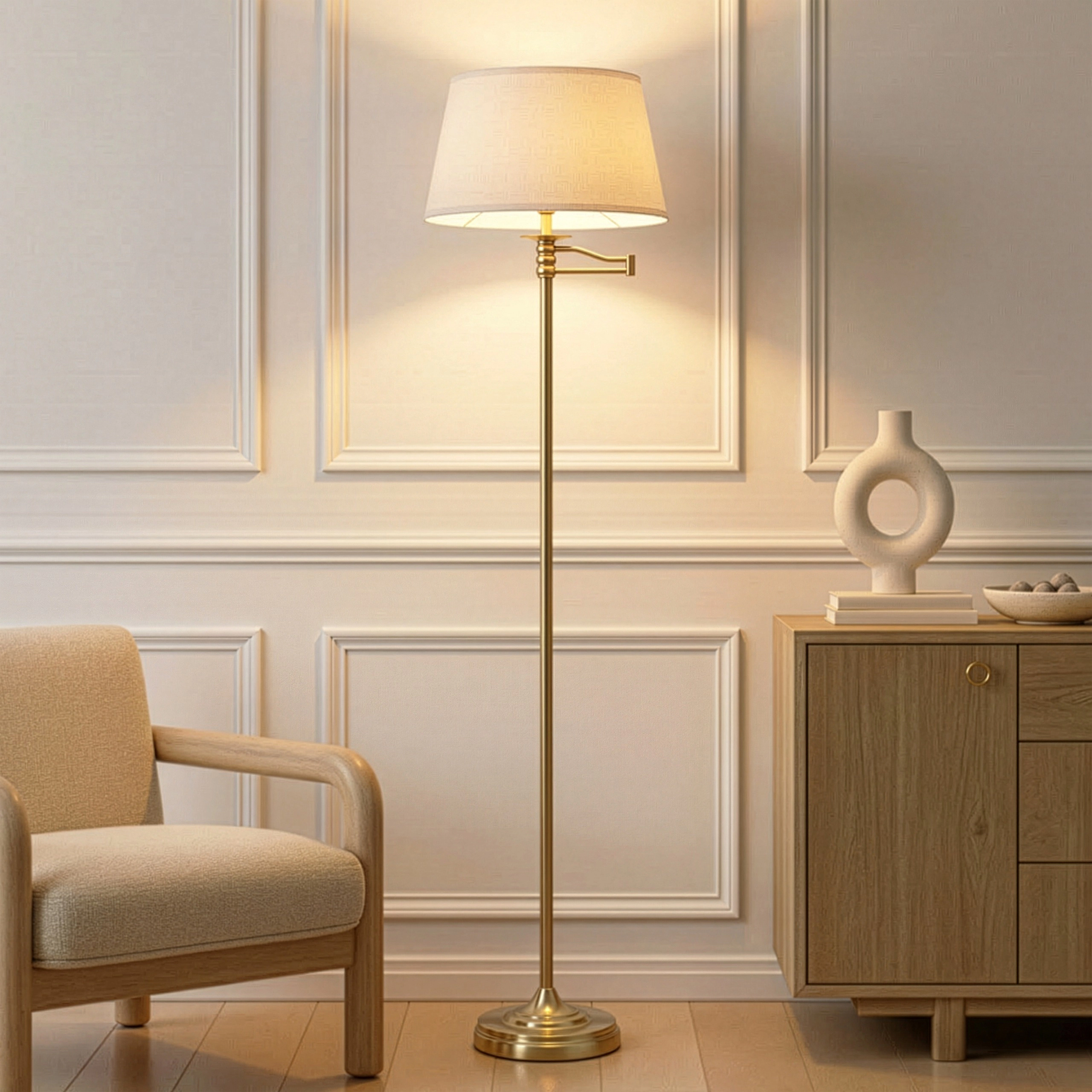 Brightech Caden Swing Swing Arm Drum Floor Lamp