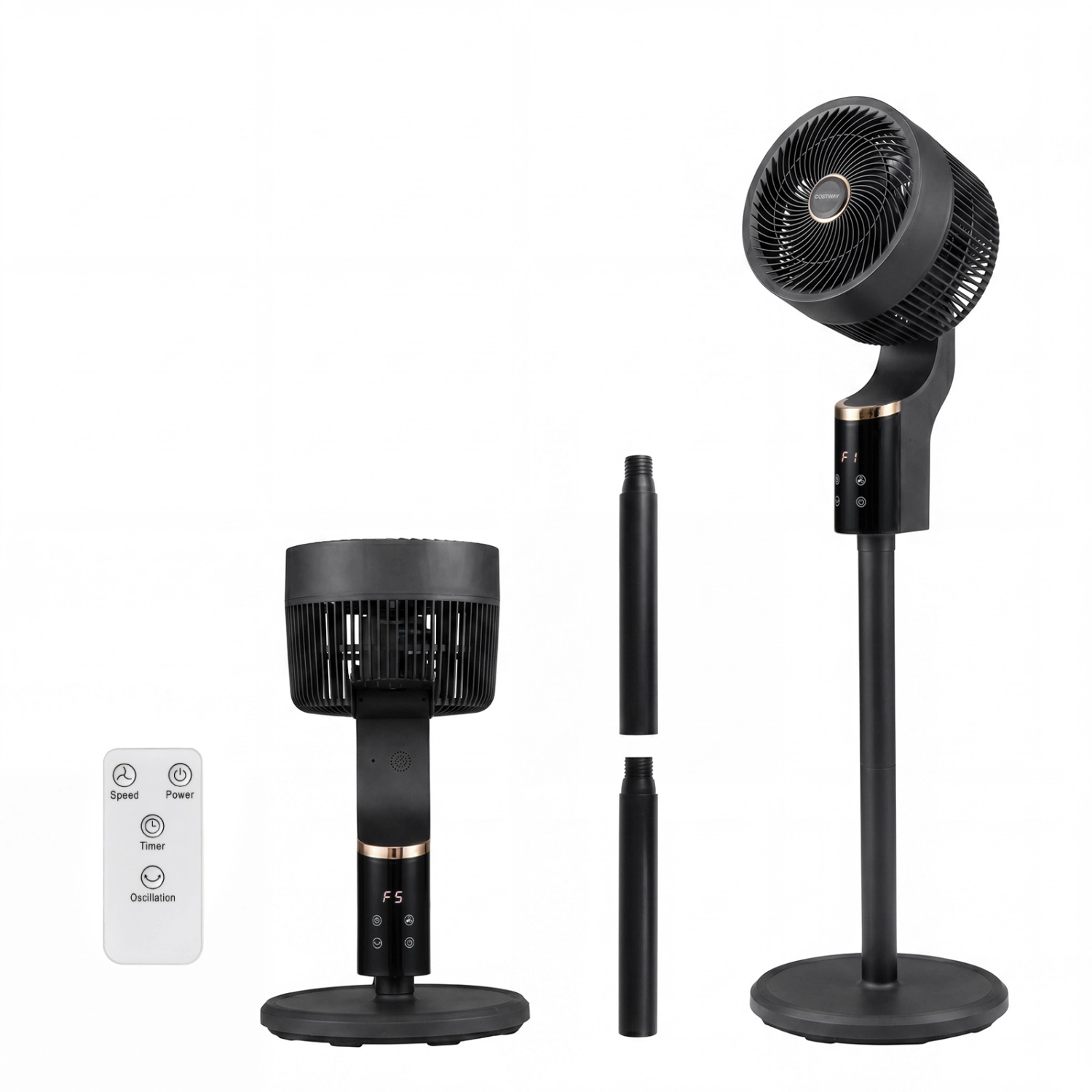 LJG Compact Oscillating Standing Fan with 70° Oscillation and 90° Tilt for Home Office