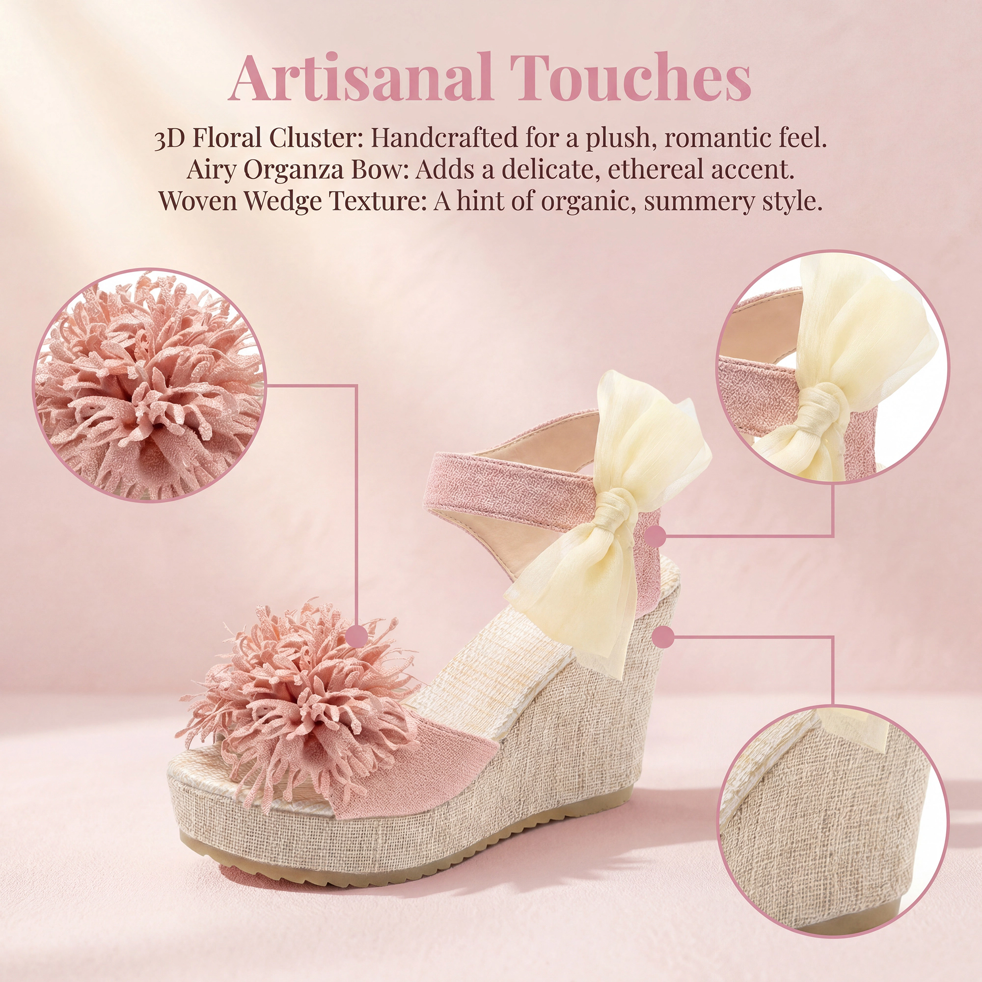 BLISSFUL STEP Women's Faux Leather Floral Bow Peep-toe Platform Wedge Sandals