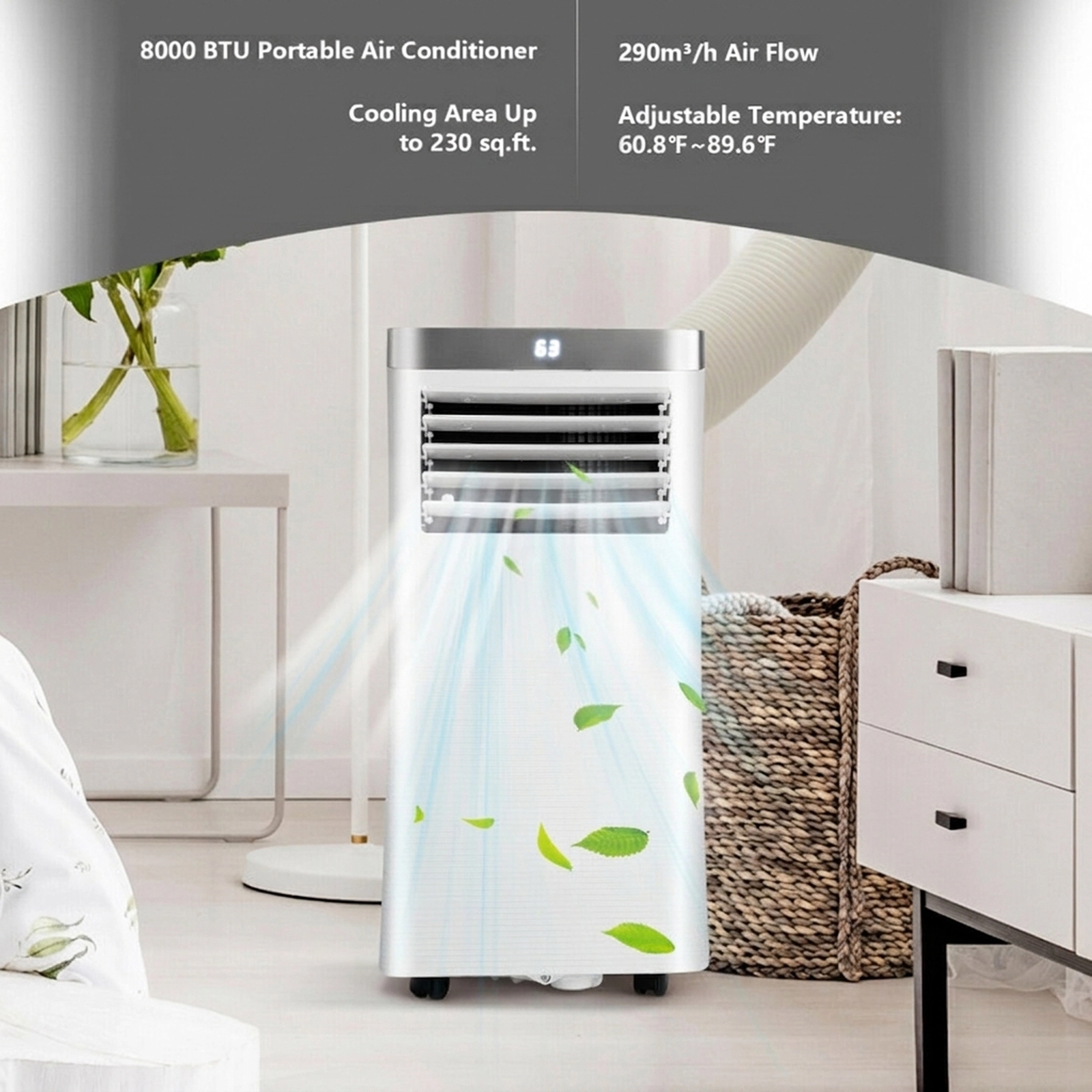 SUGIFT White 8000-BTU 3-in-1 Portable Air Conditioner with Dehumidifier and Fan 13-in W 13-in D 27.5-in H