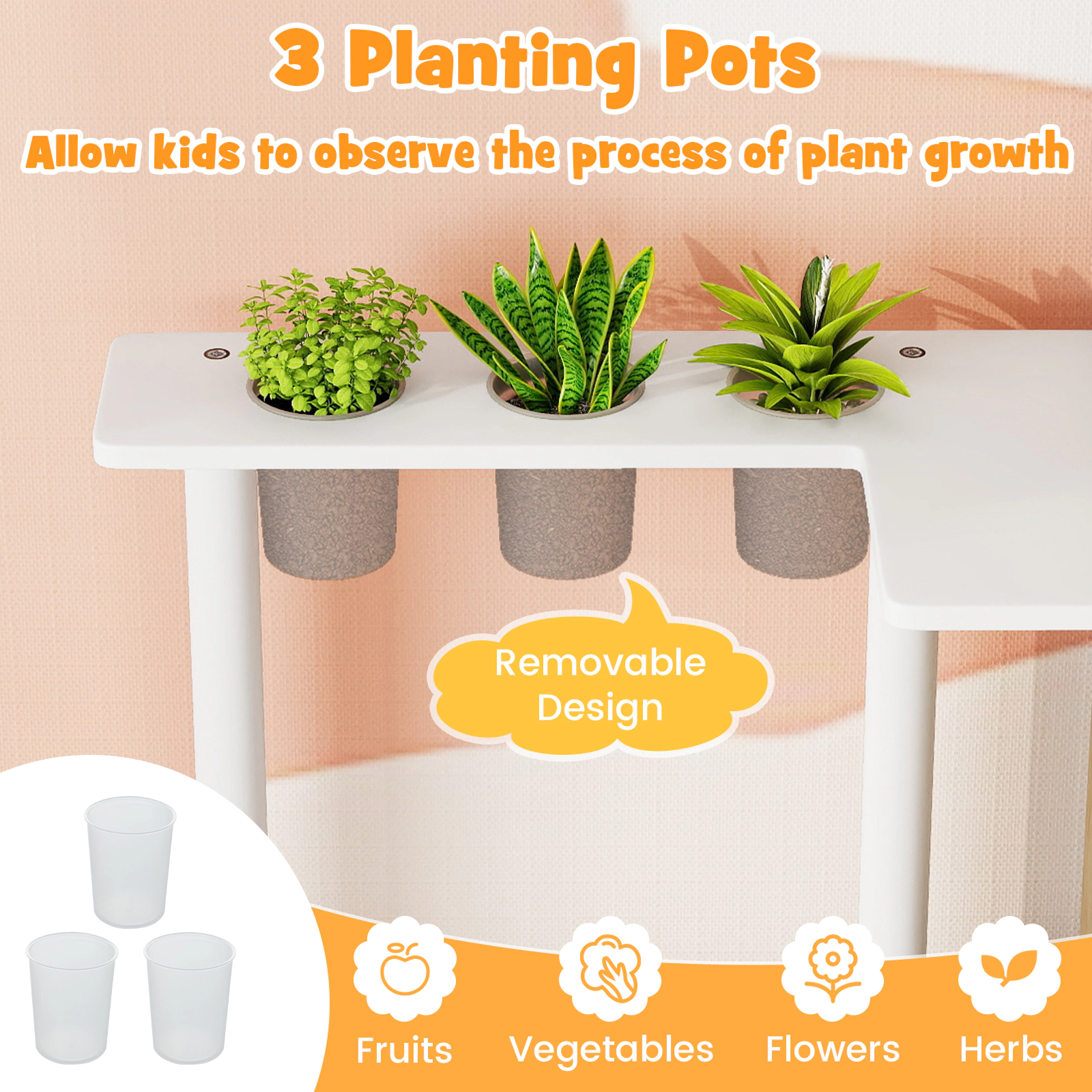 Wooden Play Kitchen for Toddlers Disinfection Cabinet 3 Planting Pots Fridge Tower 35.5-in Kitchen Set Ages 3+ Natural