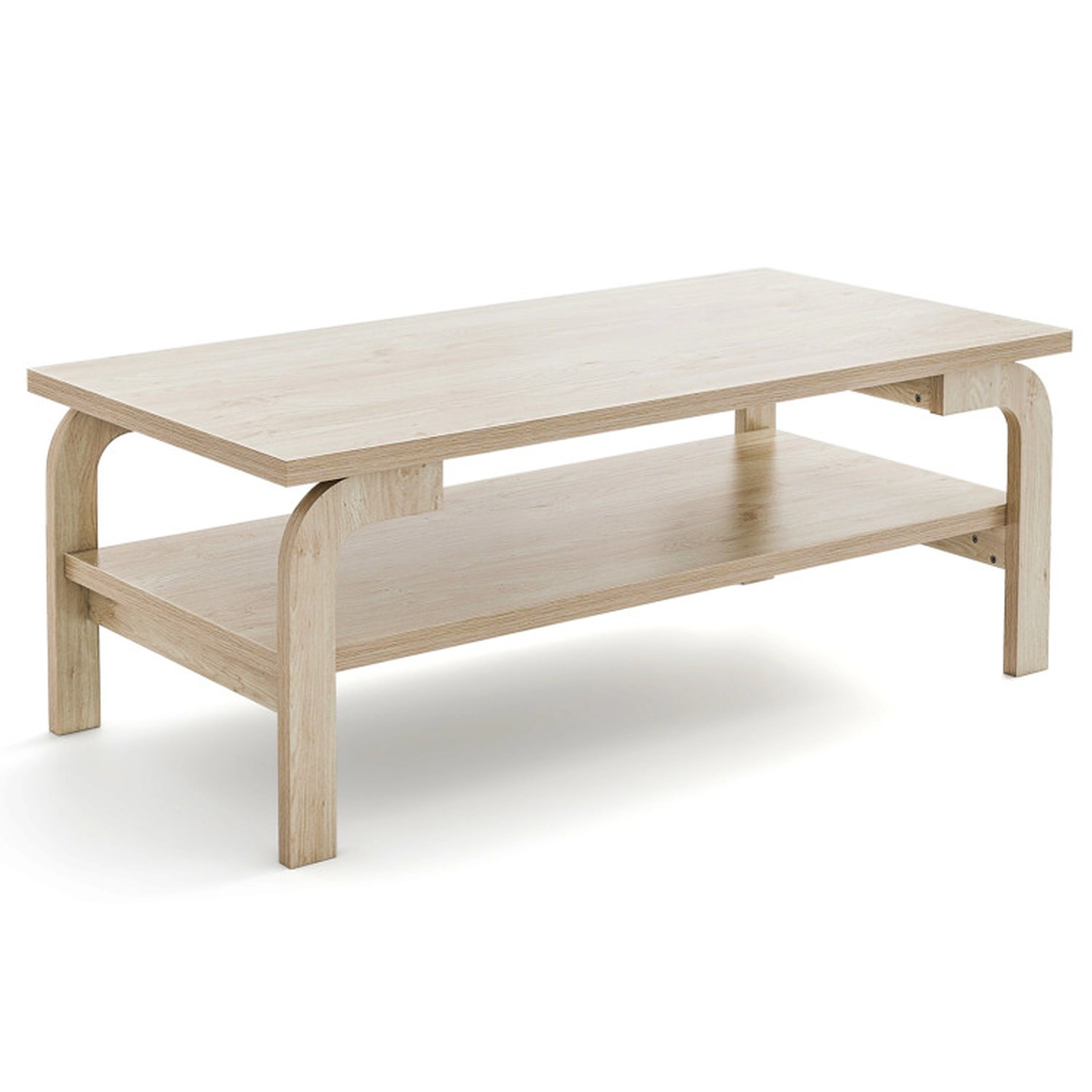 SUGIFT 2-Tier Curved Legs 1.2-in Thick Top Mid Century Coffee Table 47-in x 24-in x 18-in 165-lb Capacity Natural