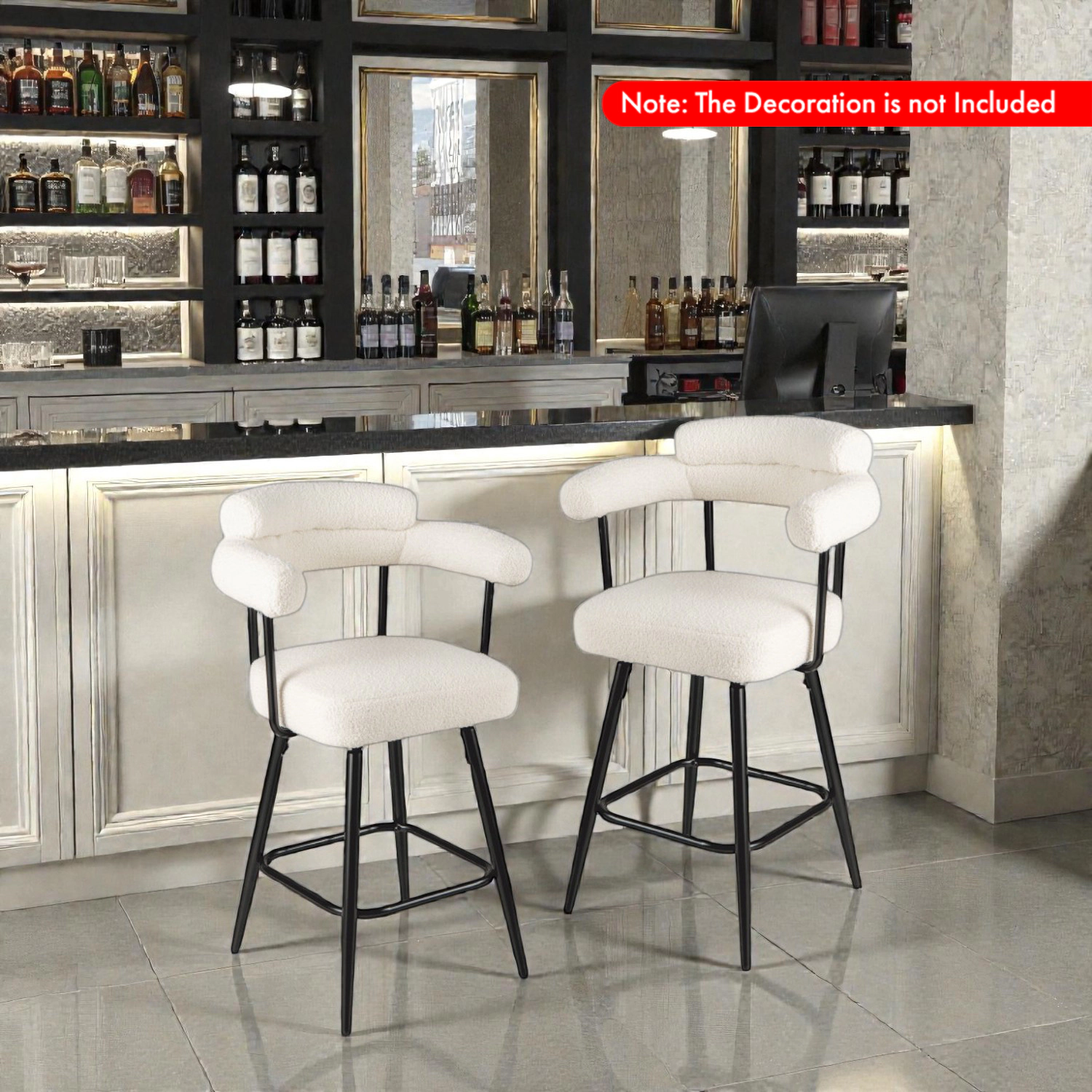 Hivvago Set of 2 Counter Height Swivel Bar Chairs with Armrests and Ergonomic Curved Back