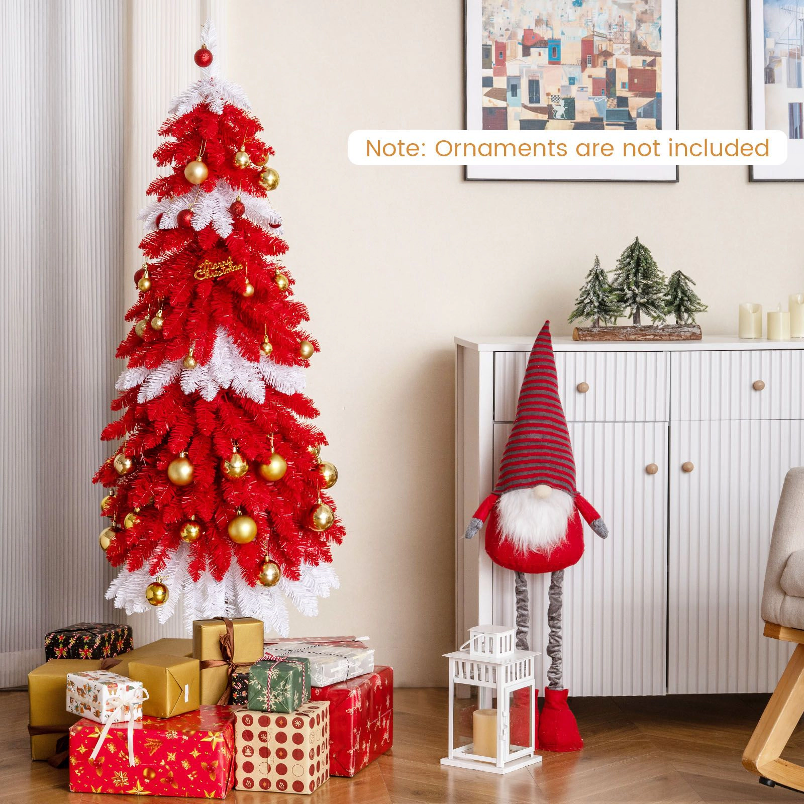 SlickBlue Red PVC Holiday Tree with Hinged 3-Section Design