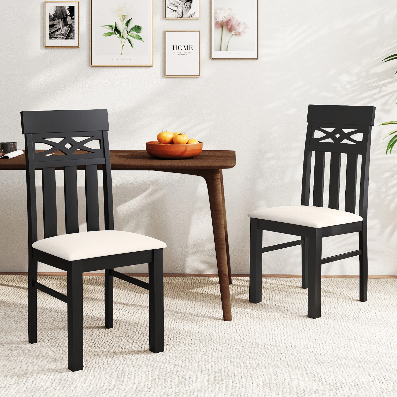 LJG Dining Chairs Set of 2 High Back Dining Room Chairs with Padded Seat and Rubber Wood Frame
