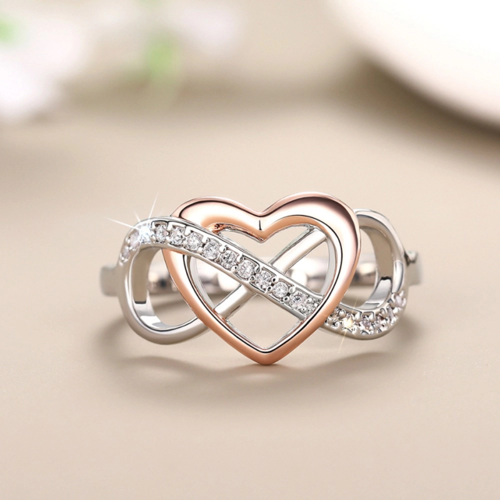 Fashion Inlay Zirconia Two-tone Infinity Heart Ring