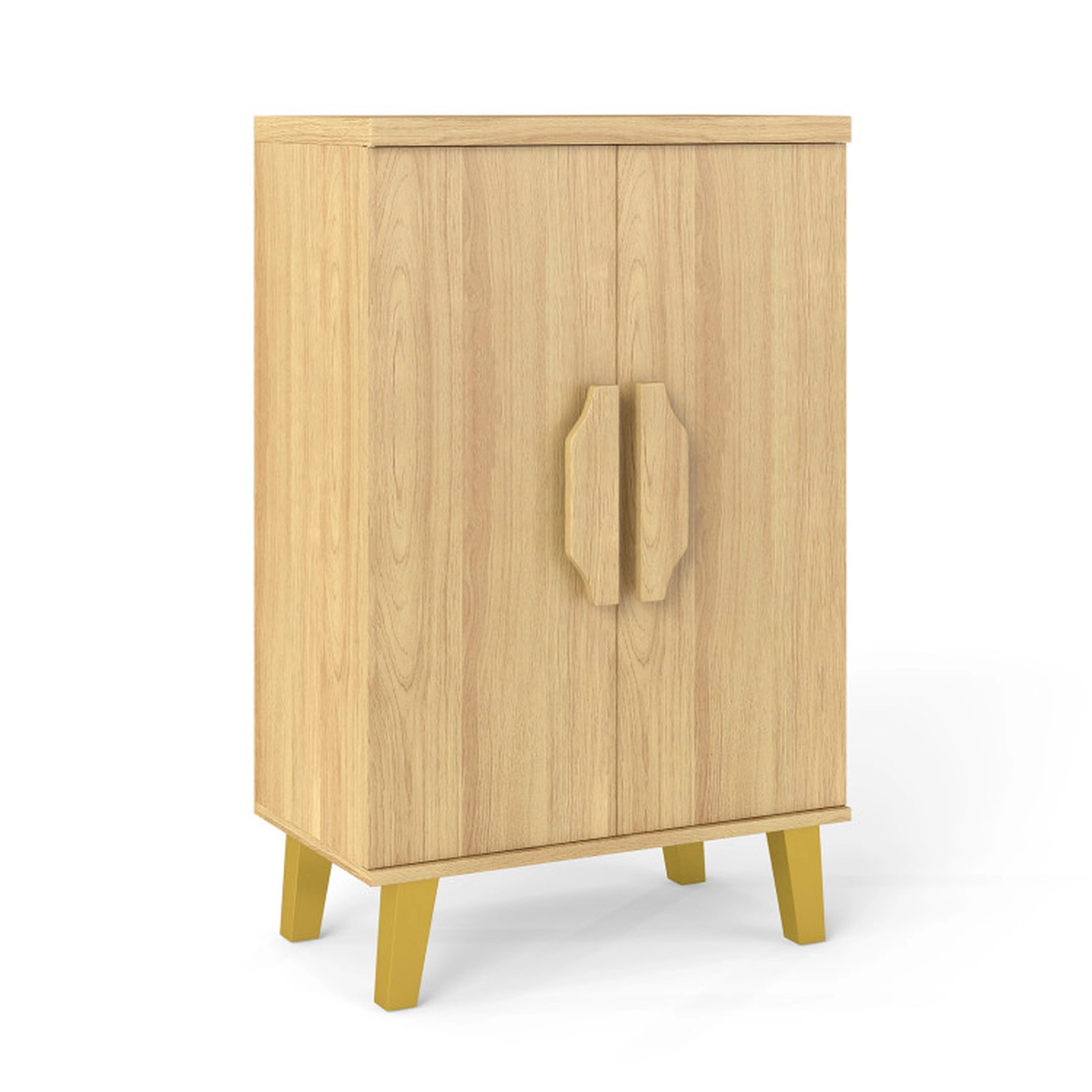 SUGIFT 23.5-in 45-lb Shelf 37.5-in Tall Natural Buffet Cabinet with Double Doors Removable Shelves and Raised Legs