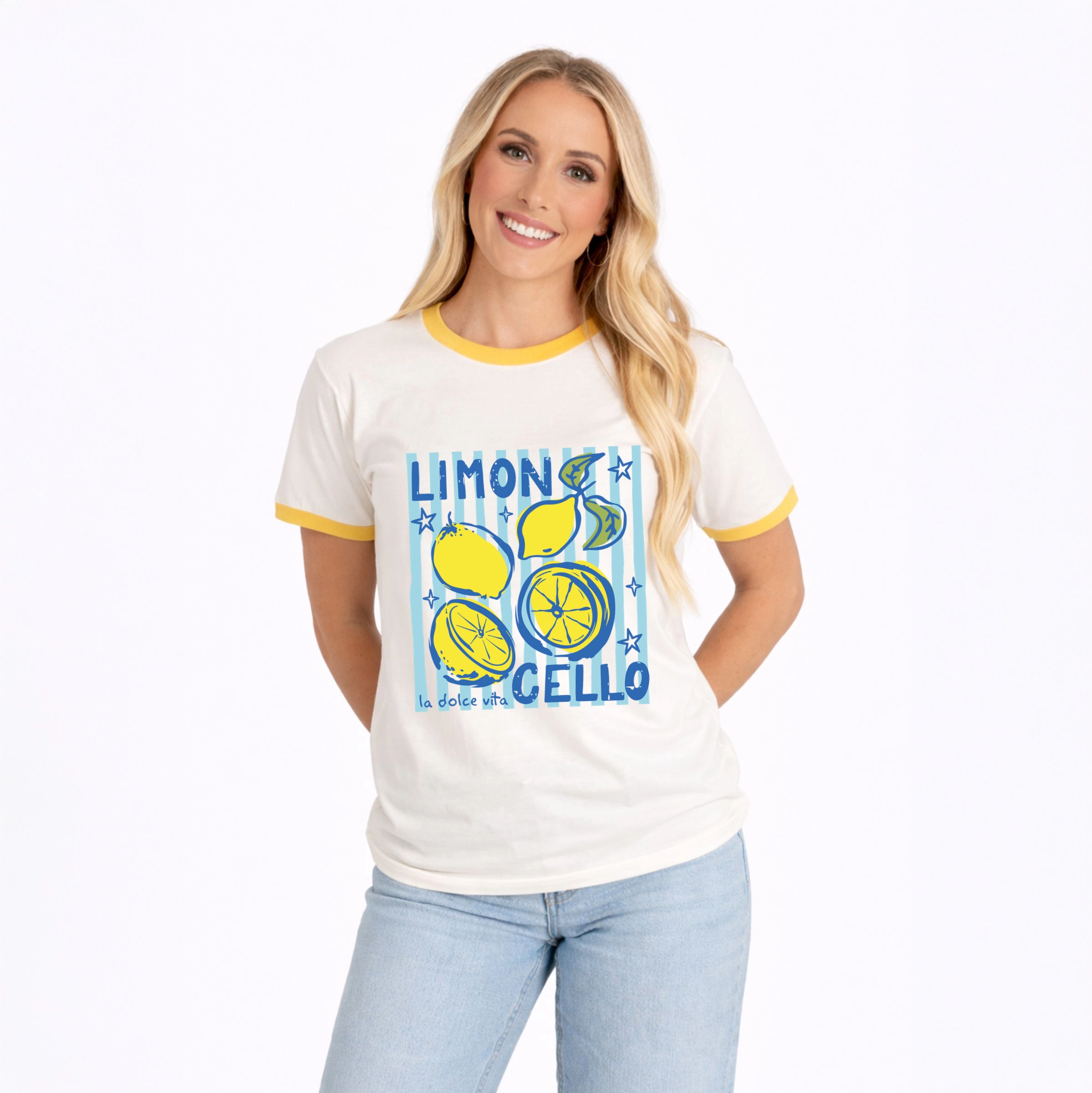 Simply Sage Market - Limoncello Stripes Women's Ringer Graphic T-Shirt