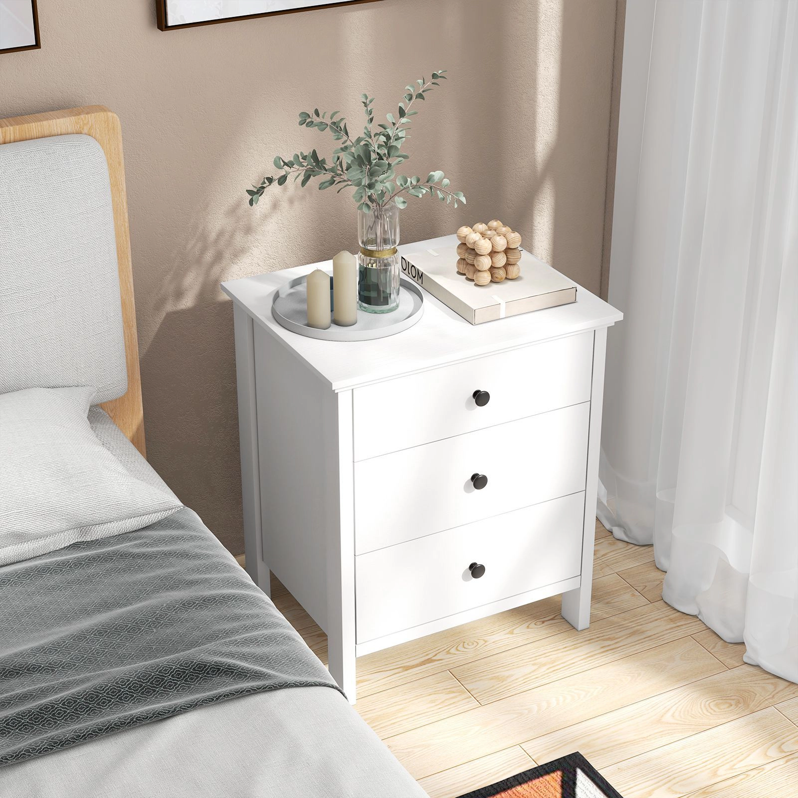 SlickBlue Modern 3-Drawer Bedside Table with Storage and Smooth Slides