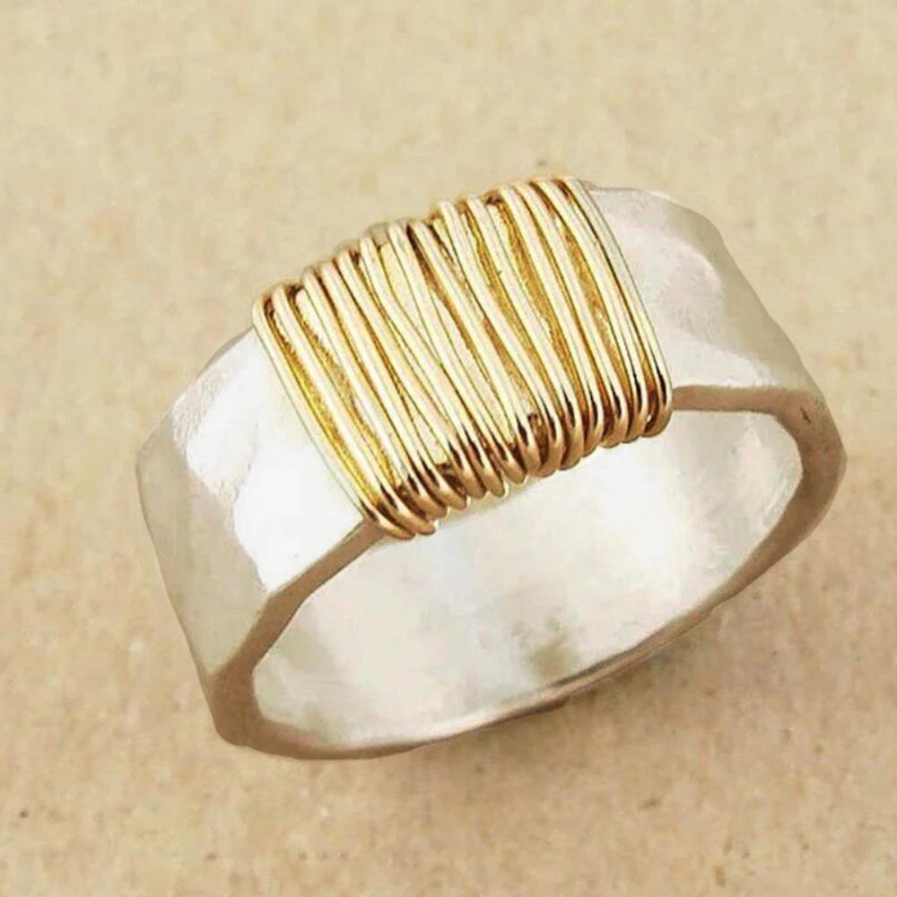 Two-Tone Plain Band Ring for Women Low-Key Versatile for Daily Wear