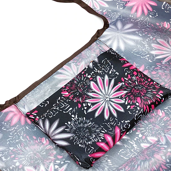 Wrapables LS Nylon Reusable Shopping Bags for Groceries (set of 2), Pink in Bloom
