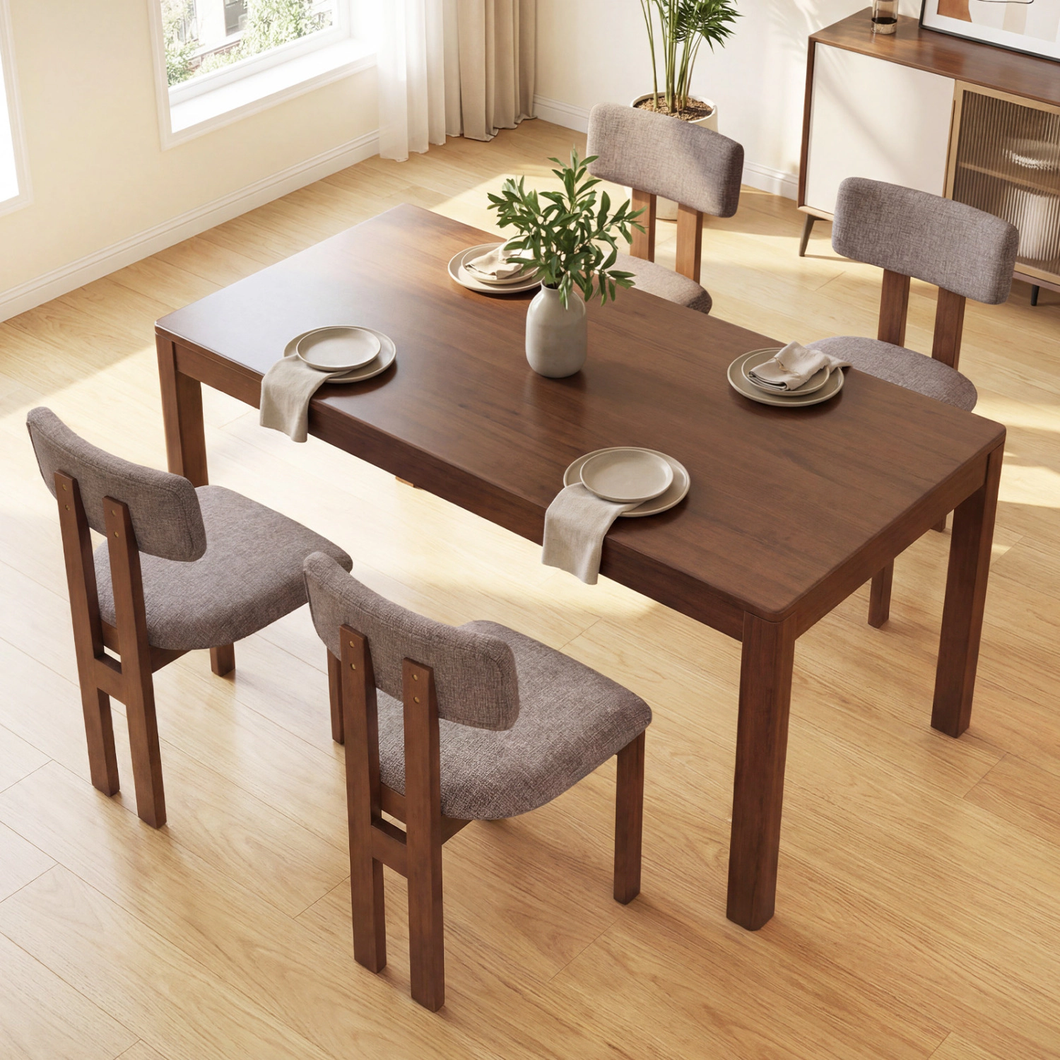 LJG Upholstered Rubber Wood Dining Chairs Set of 4 with Curved Backrest